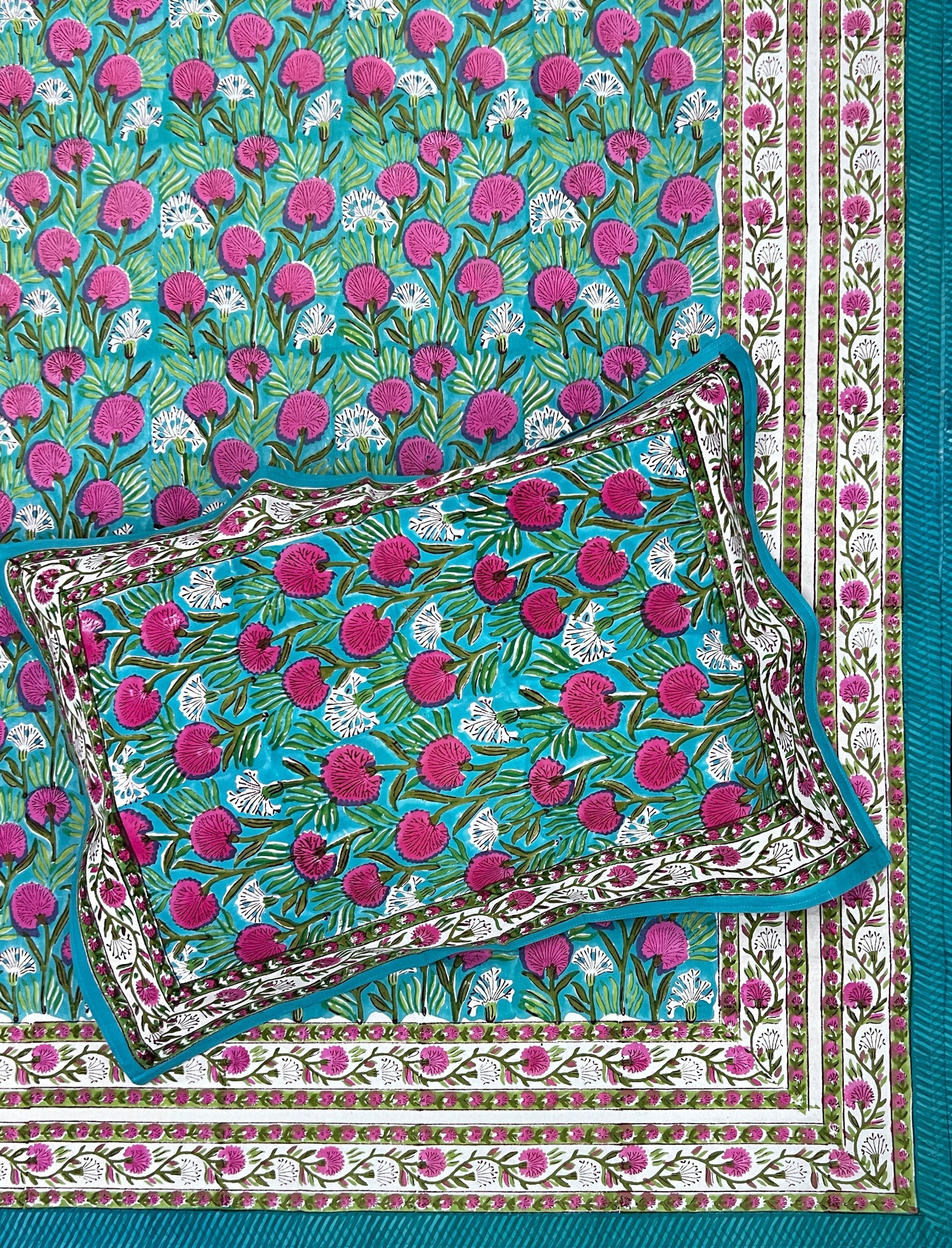 Hand Block Printed Cotton Double Bedsheet With Pillow Cover