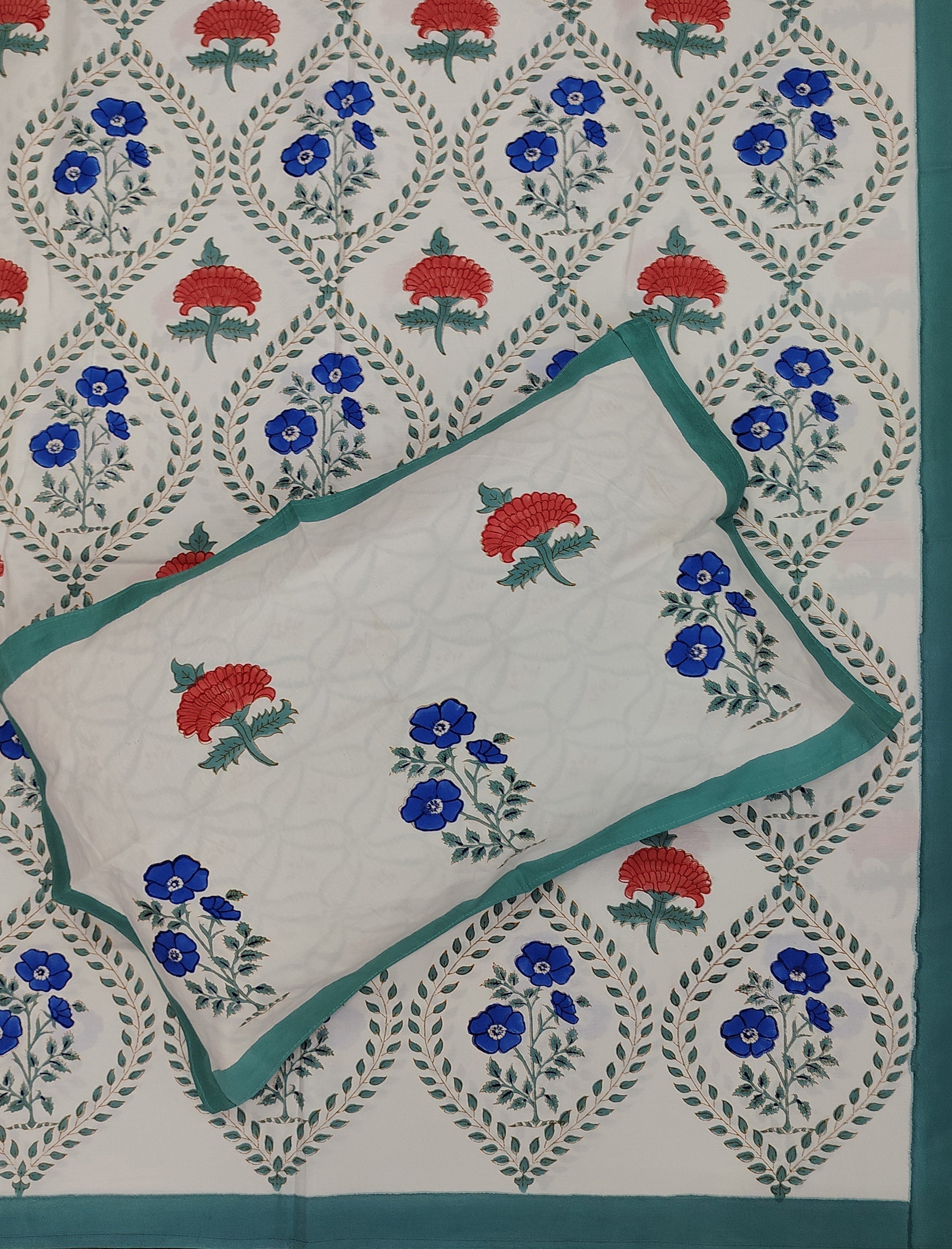 Hand Block Printed Cotton Double Bedsheet With Pillow Cover