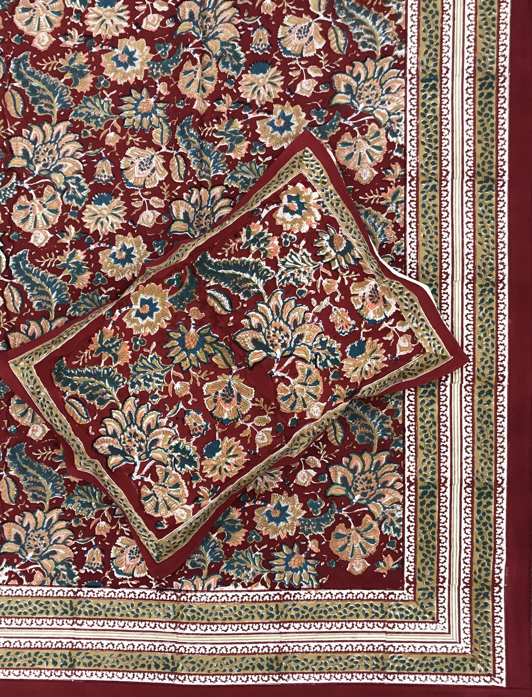 Hand Block Printed Cotton Double Bedsheet With Pillow Covers
