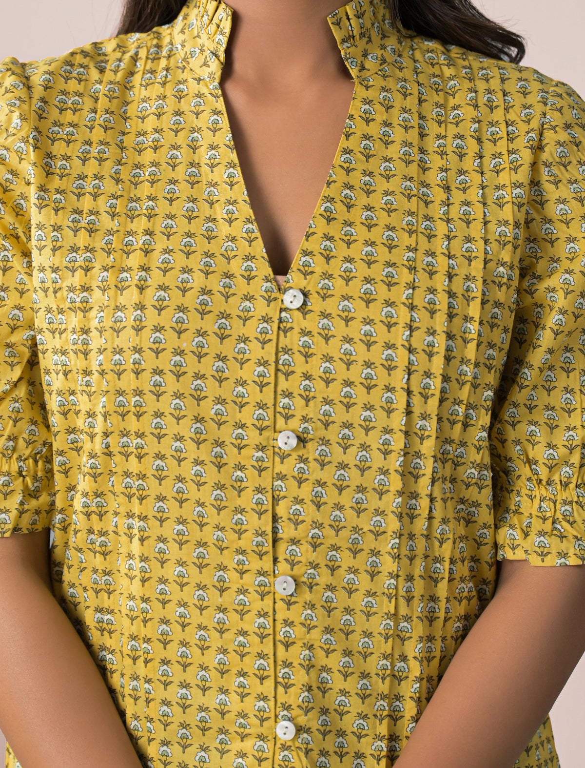 Yellow Butti Cotton Pintux Style Short Top