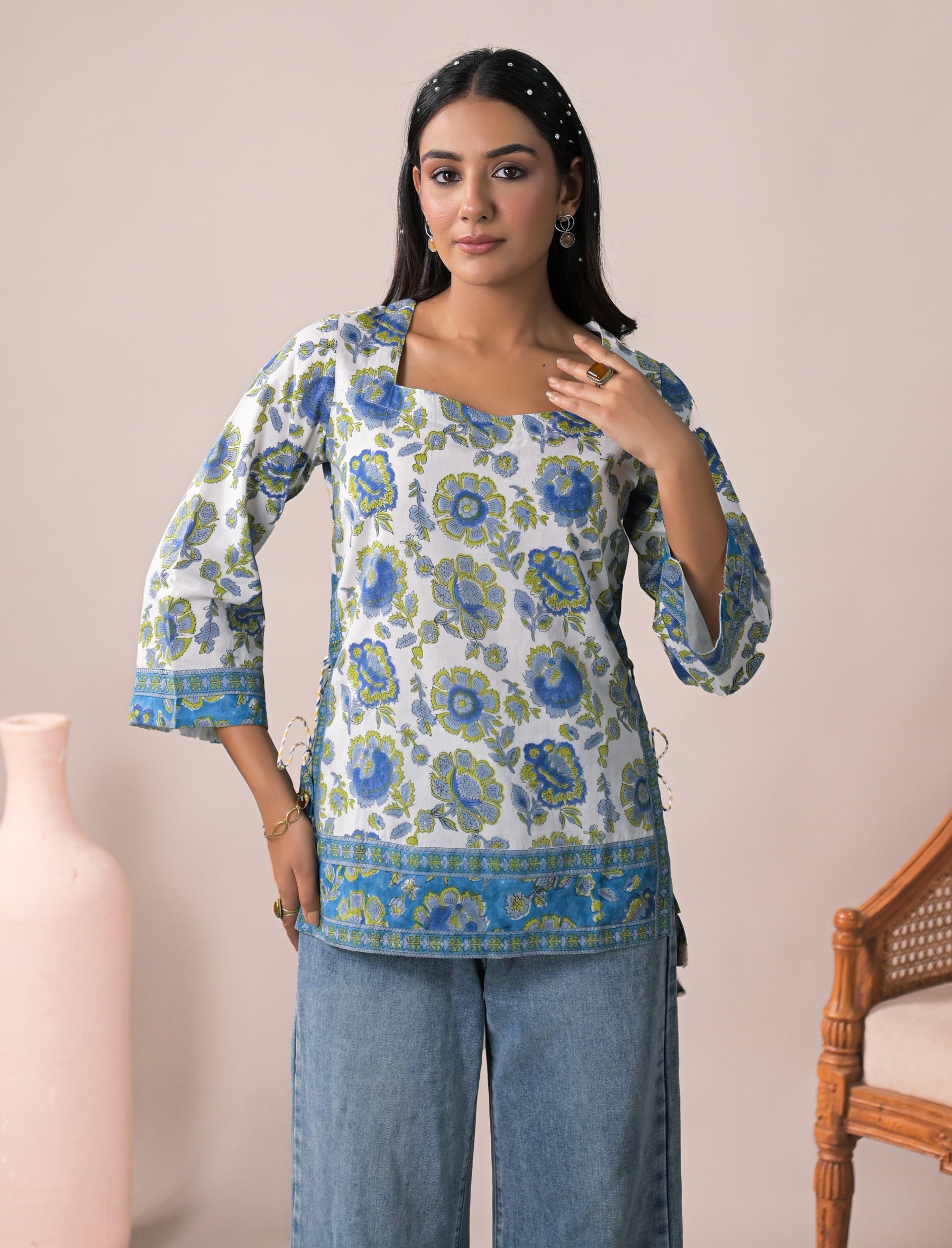 Pastel Bloom Tie Up Top