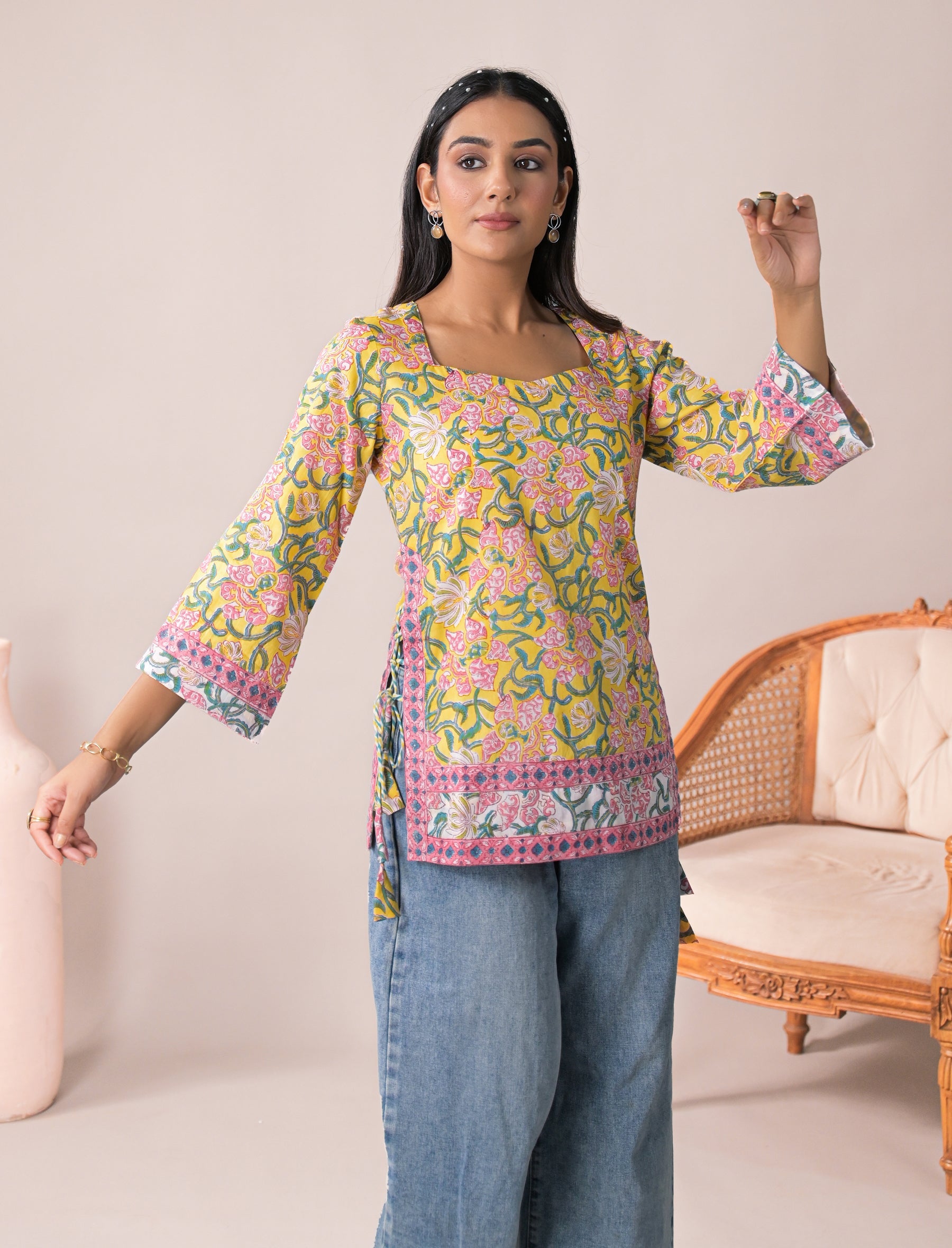 Pastel Bloom Tie Up Top