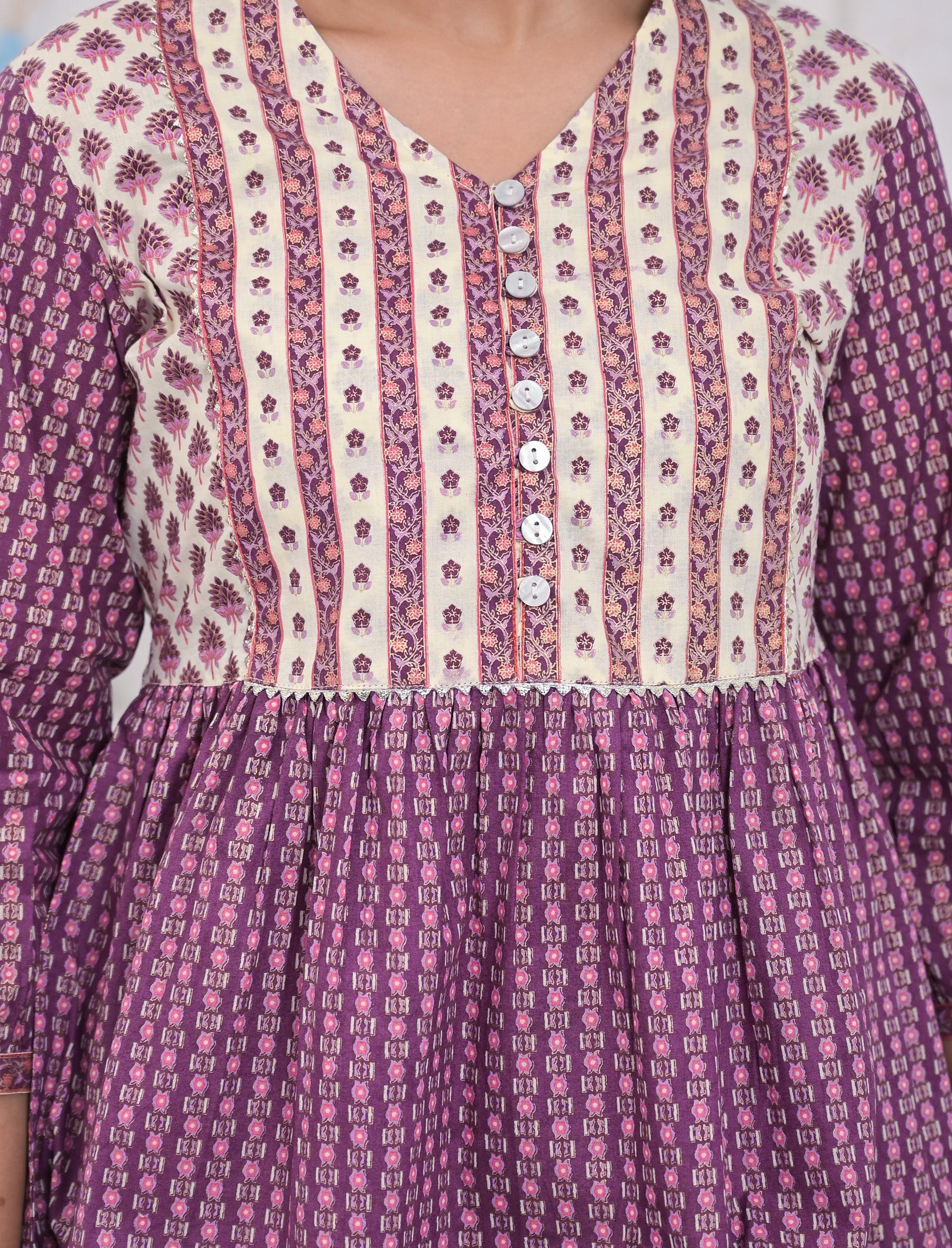 Dark Purple Cotton Printed Short Top