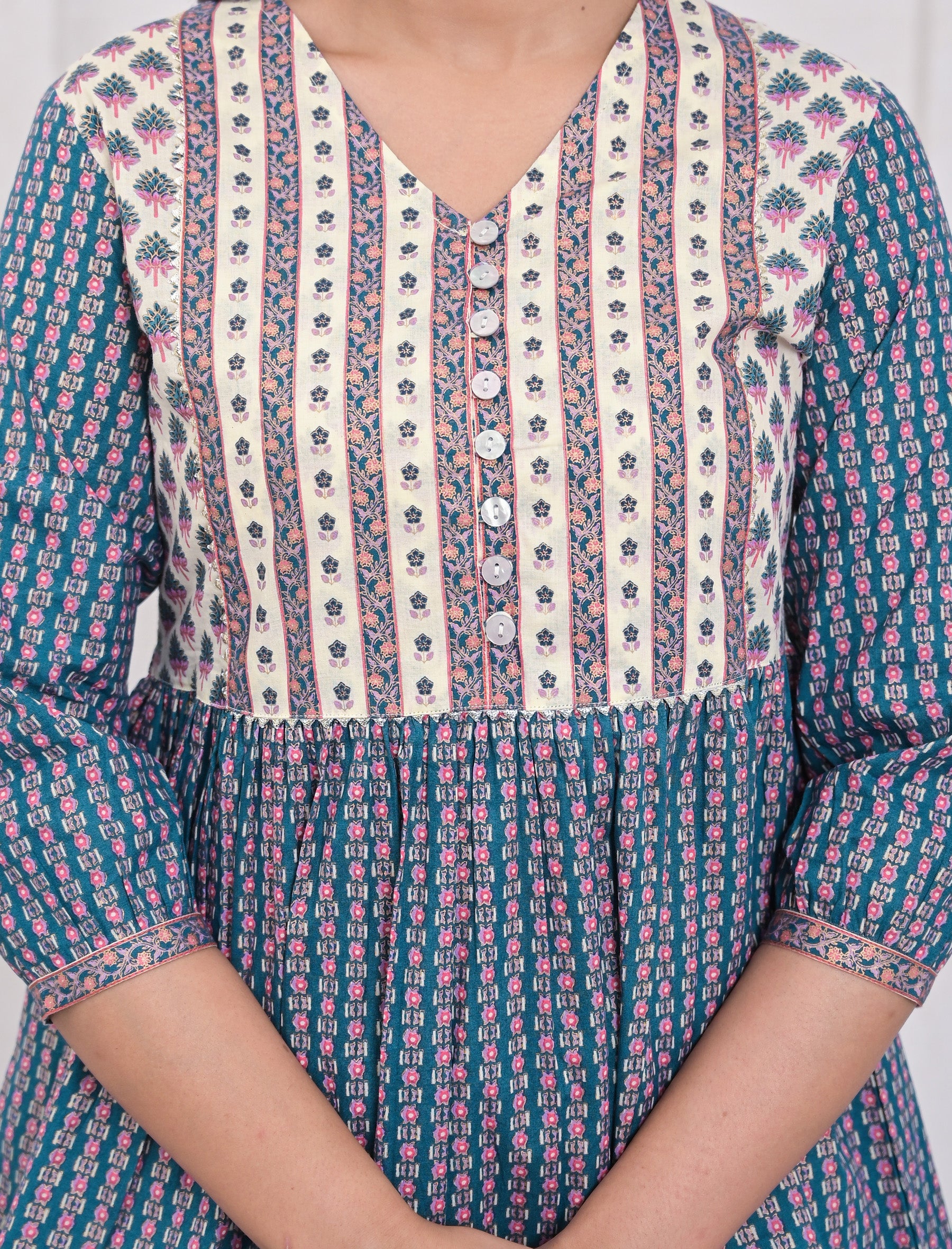Navy Cotton Printed Short Top