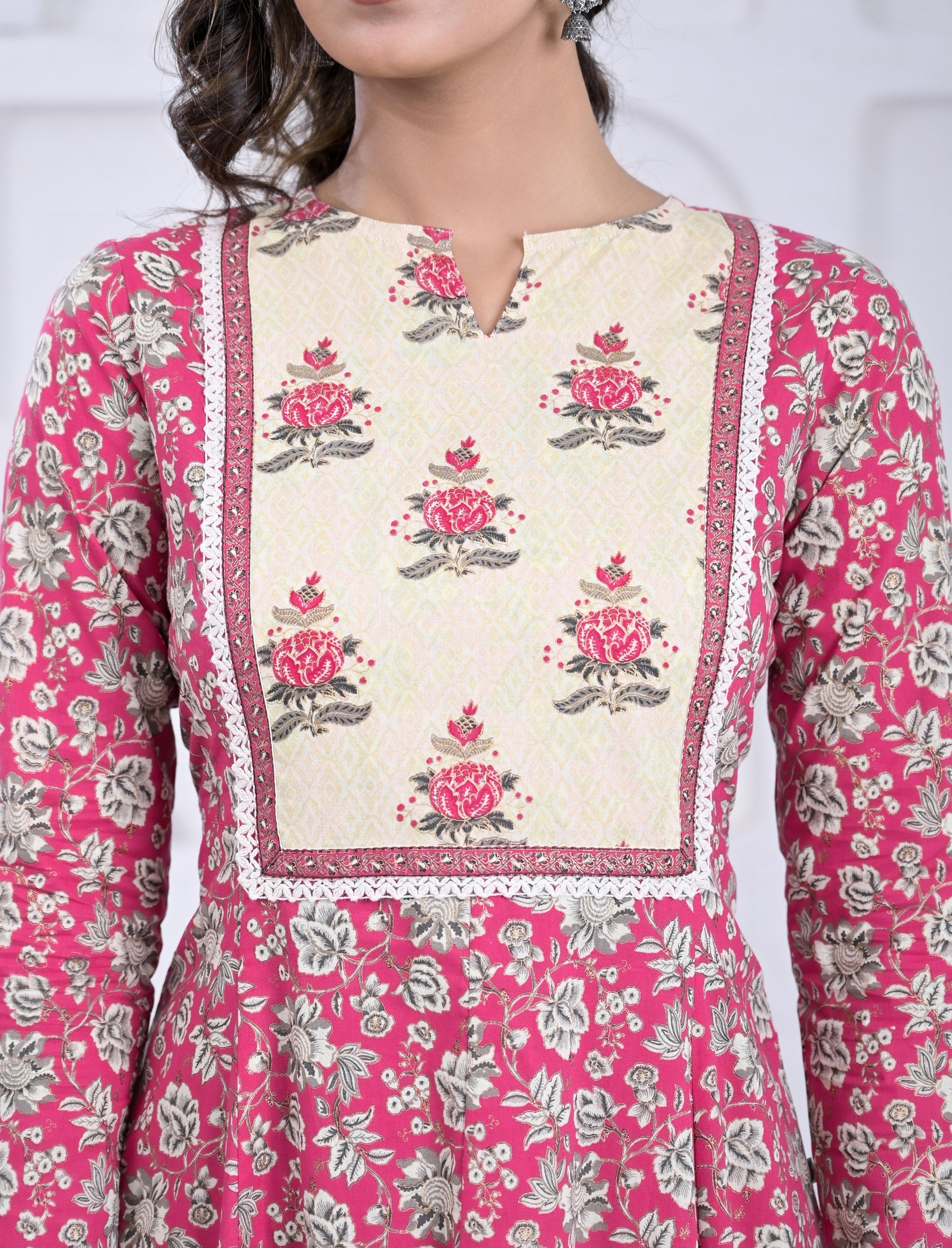 Cotton Pink Block Printed Anarkali Dress