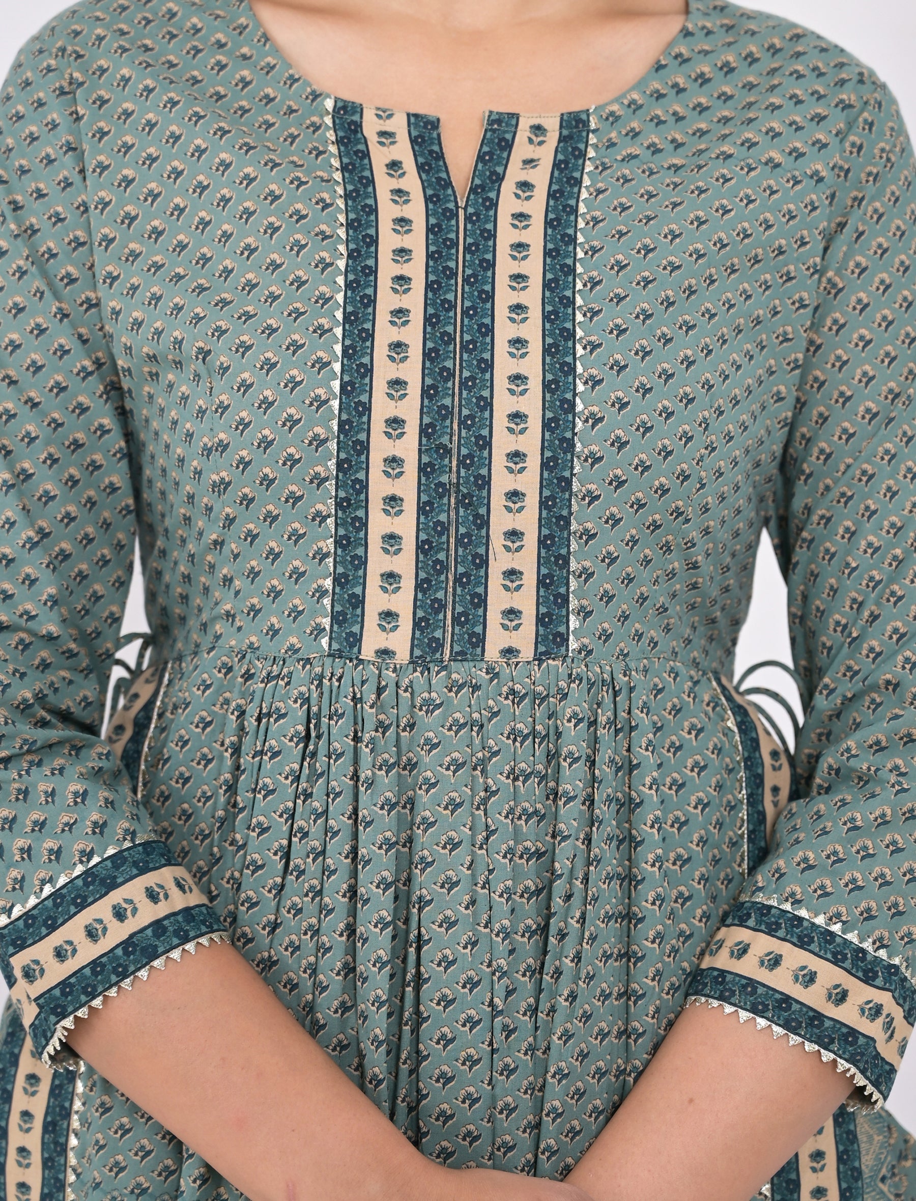 Green Block Printed Cotton Pant Set