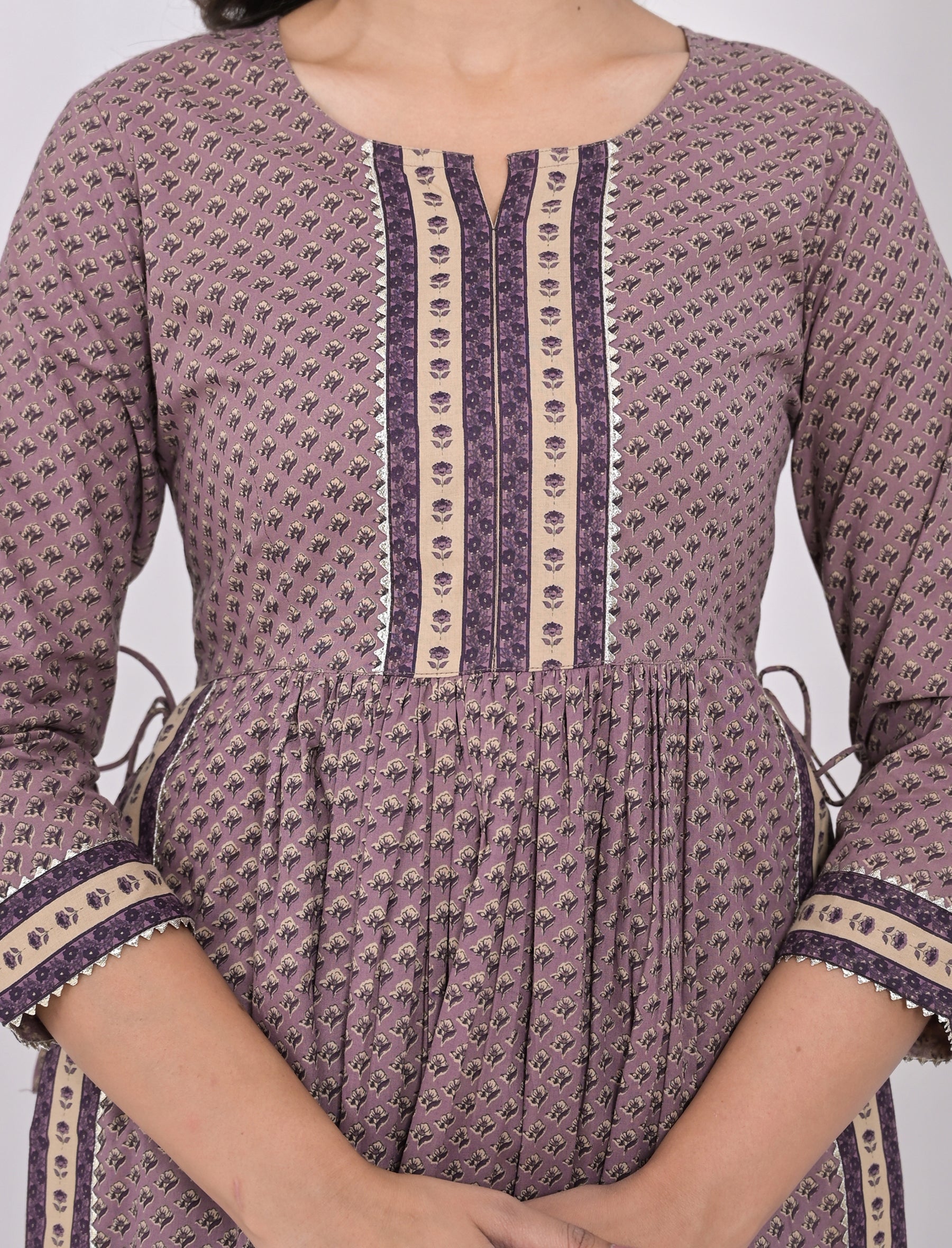 Tan Block Printed Cotton Pant Set