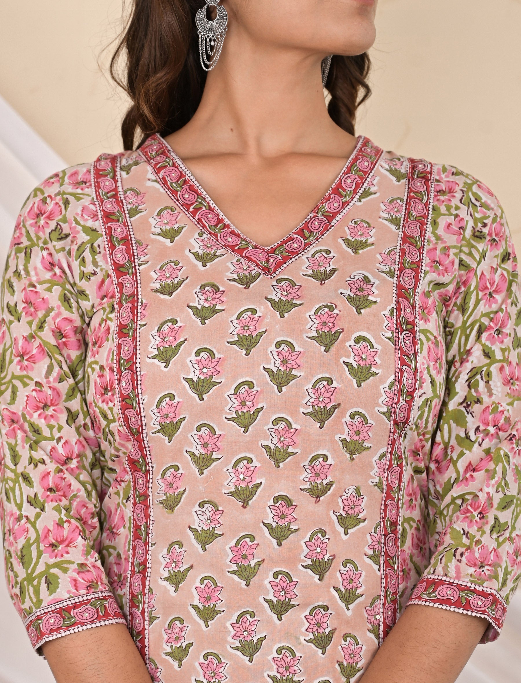 Cotton Block Printed Beige Kurti