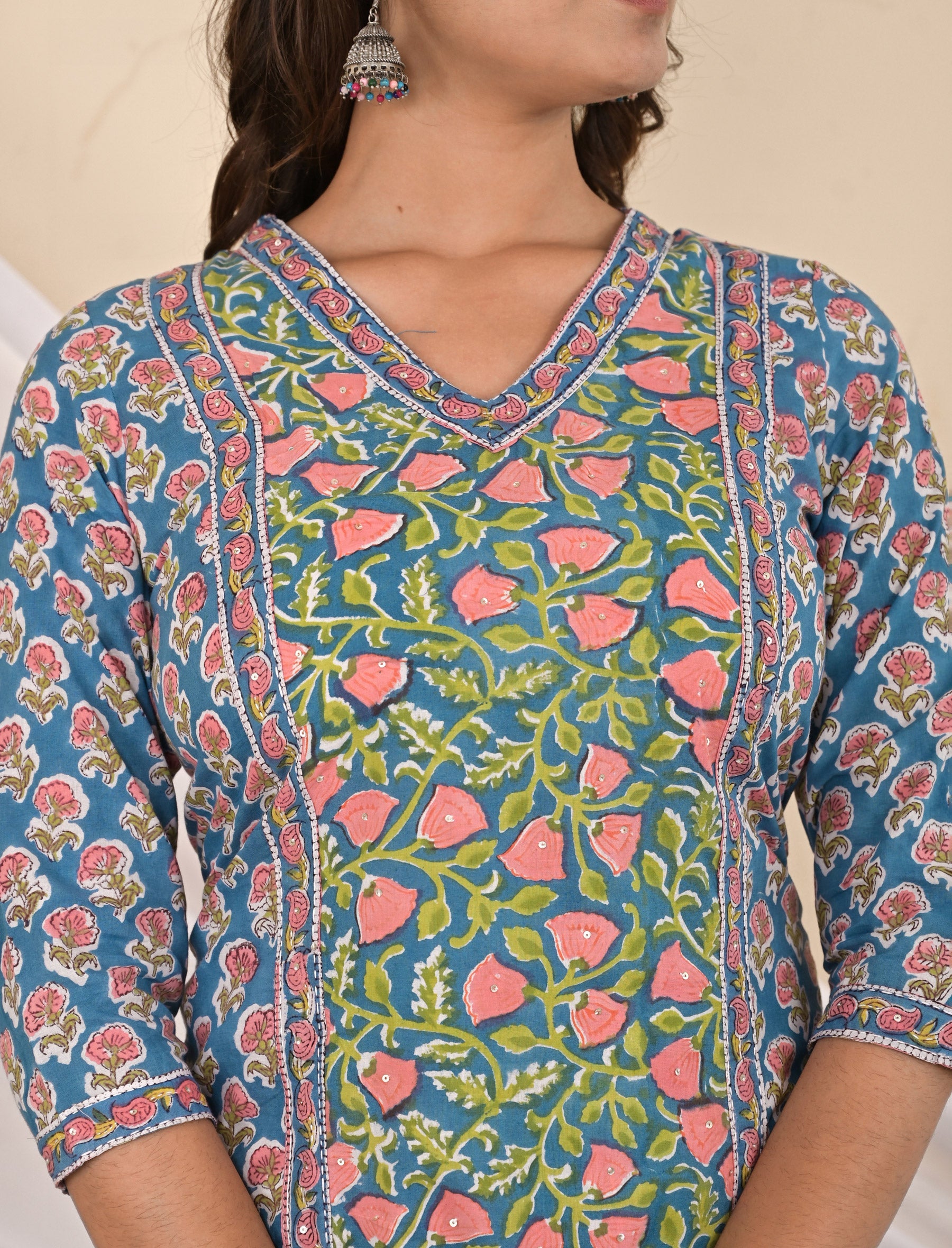Cotton Block Printed Green Jaal Kurti