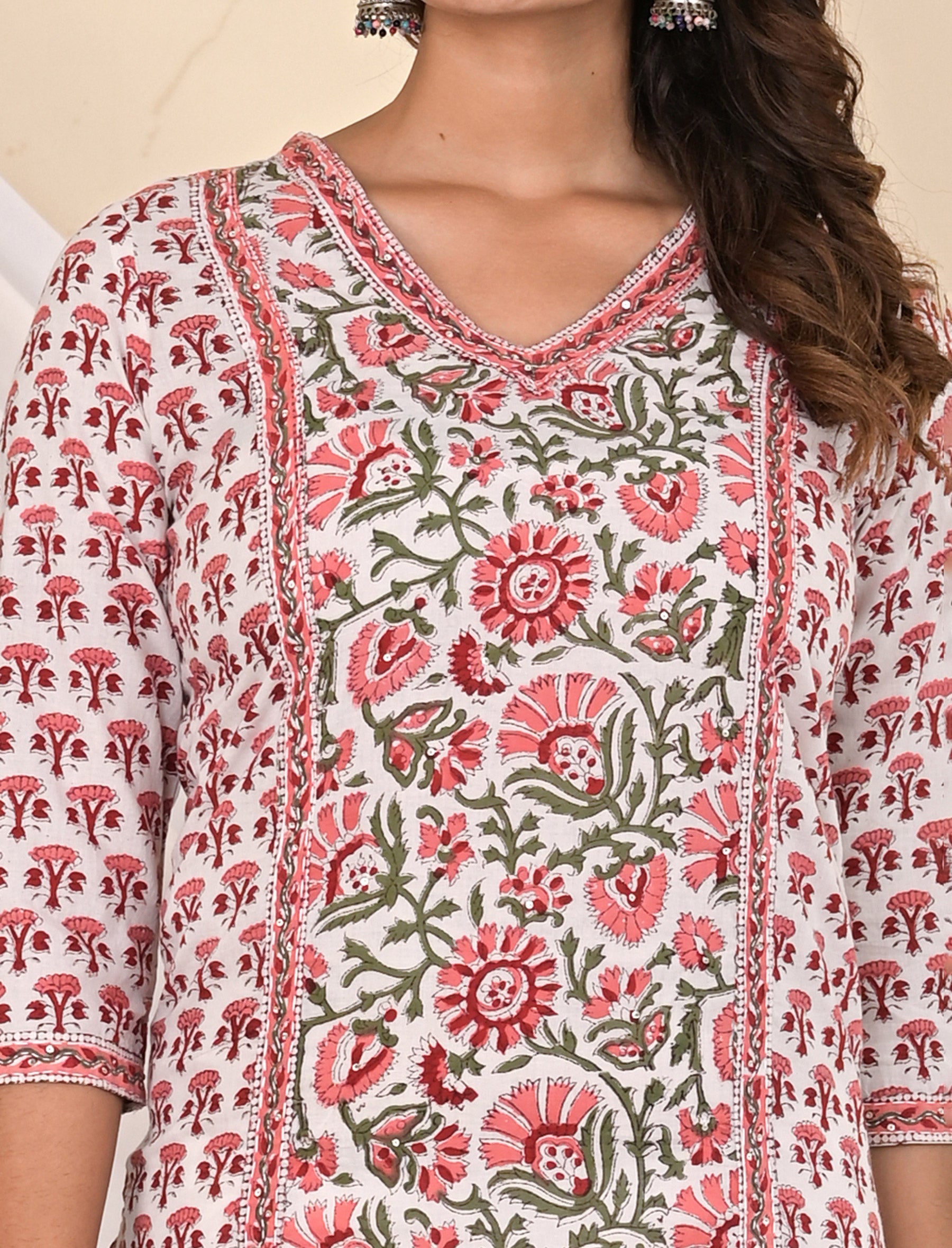 Cotton Block Printed White Butta Jaal Kurti