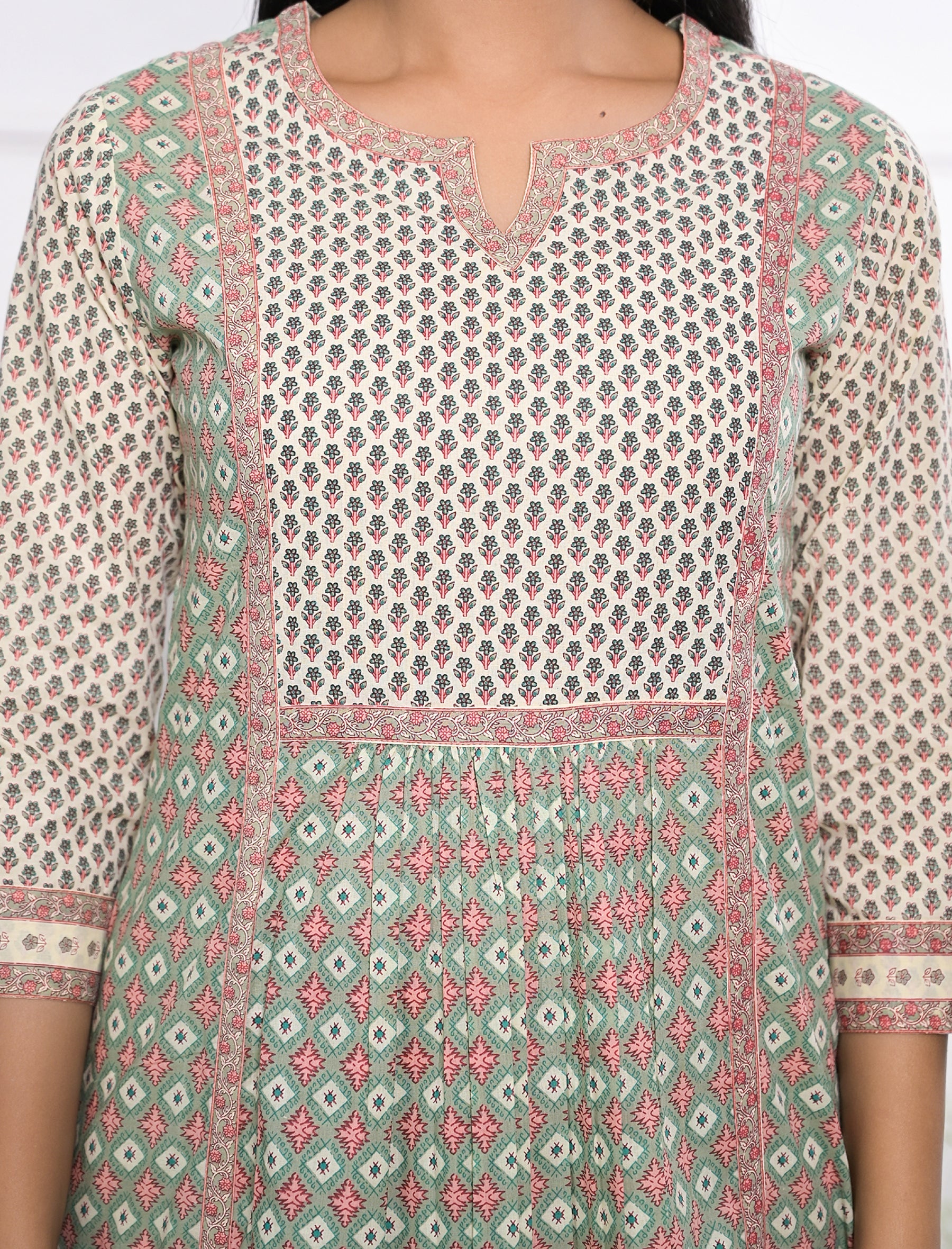 Green Cotton Printed Dress