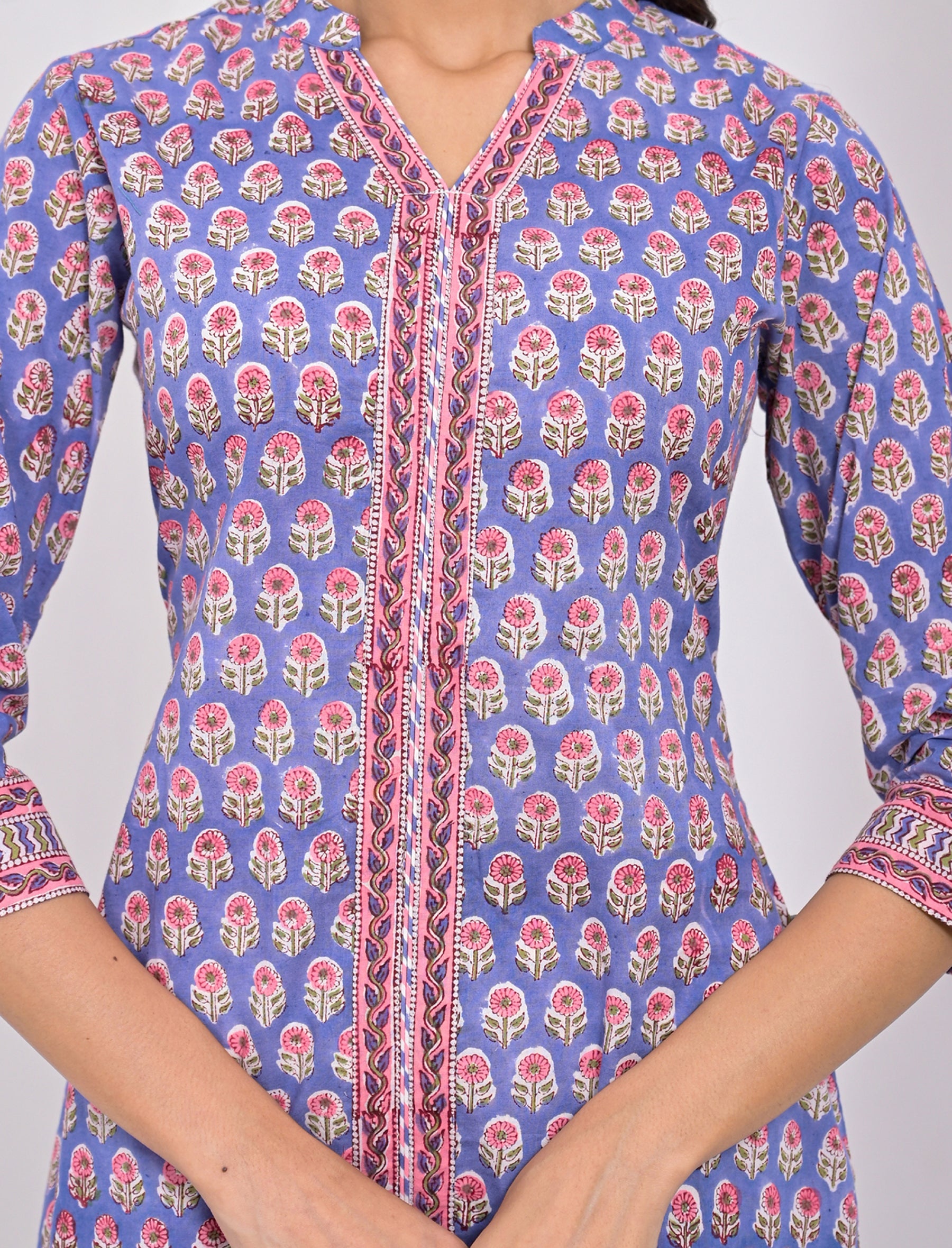Cotton Block Printed Blue Kurti