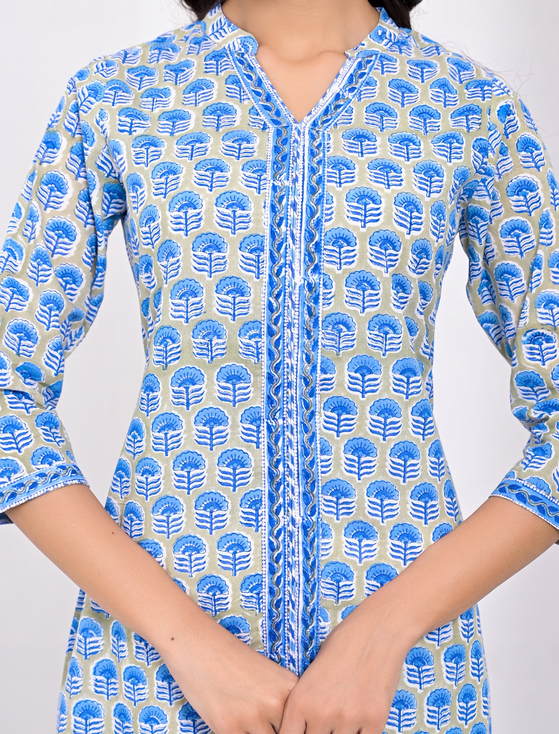 Cotton Block Printed Grey Kurti