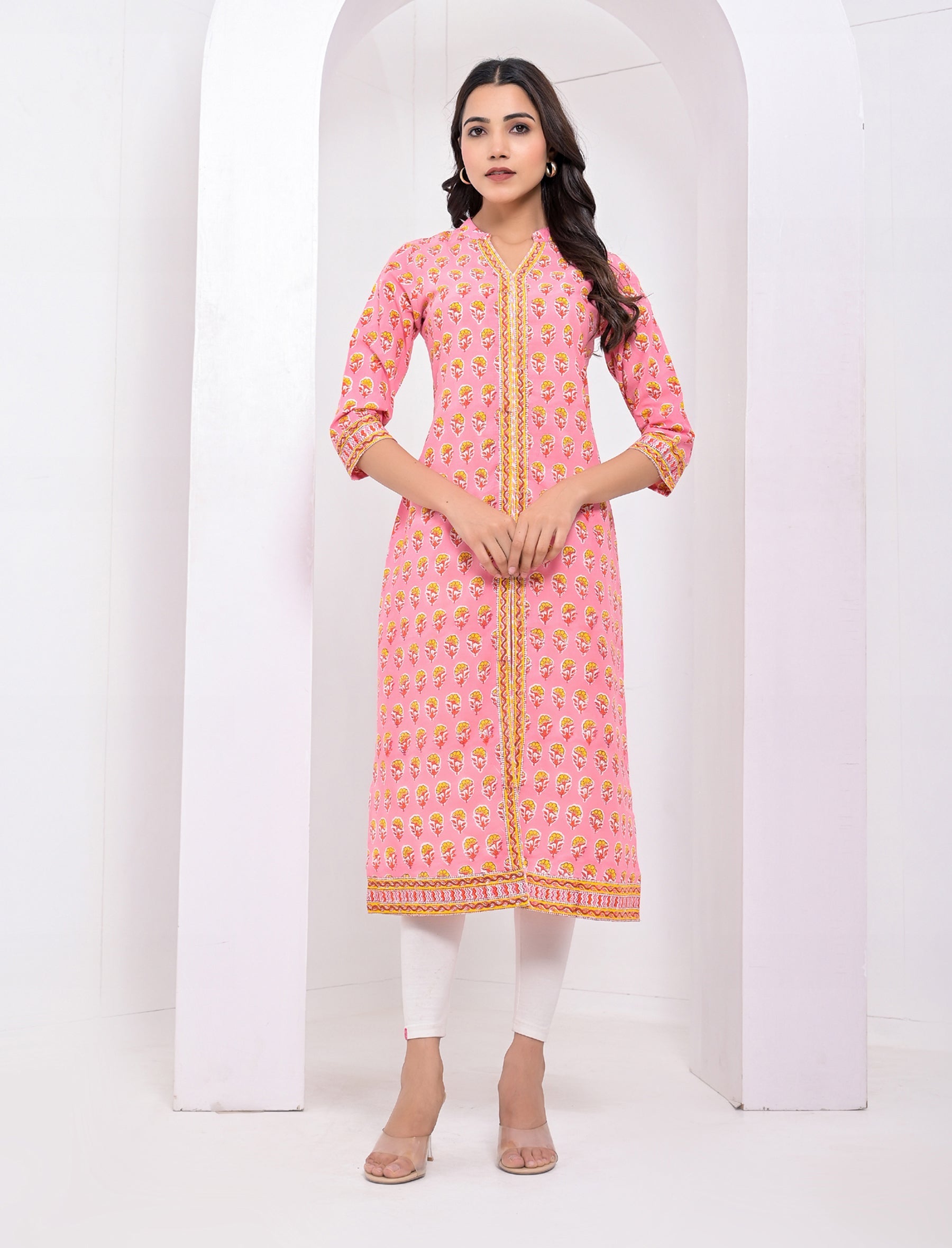 Cotton Block Printed Pink Kurti