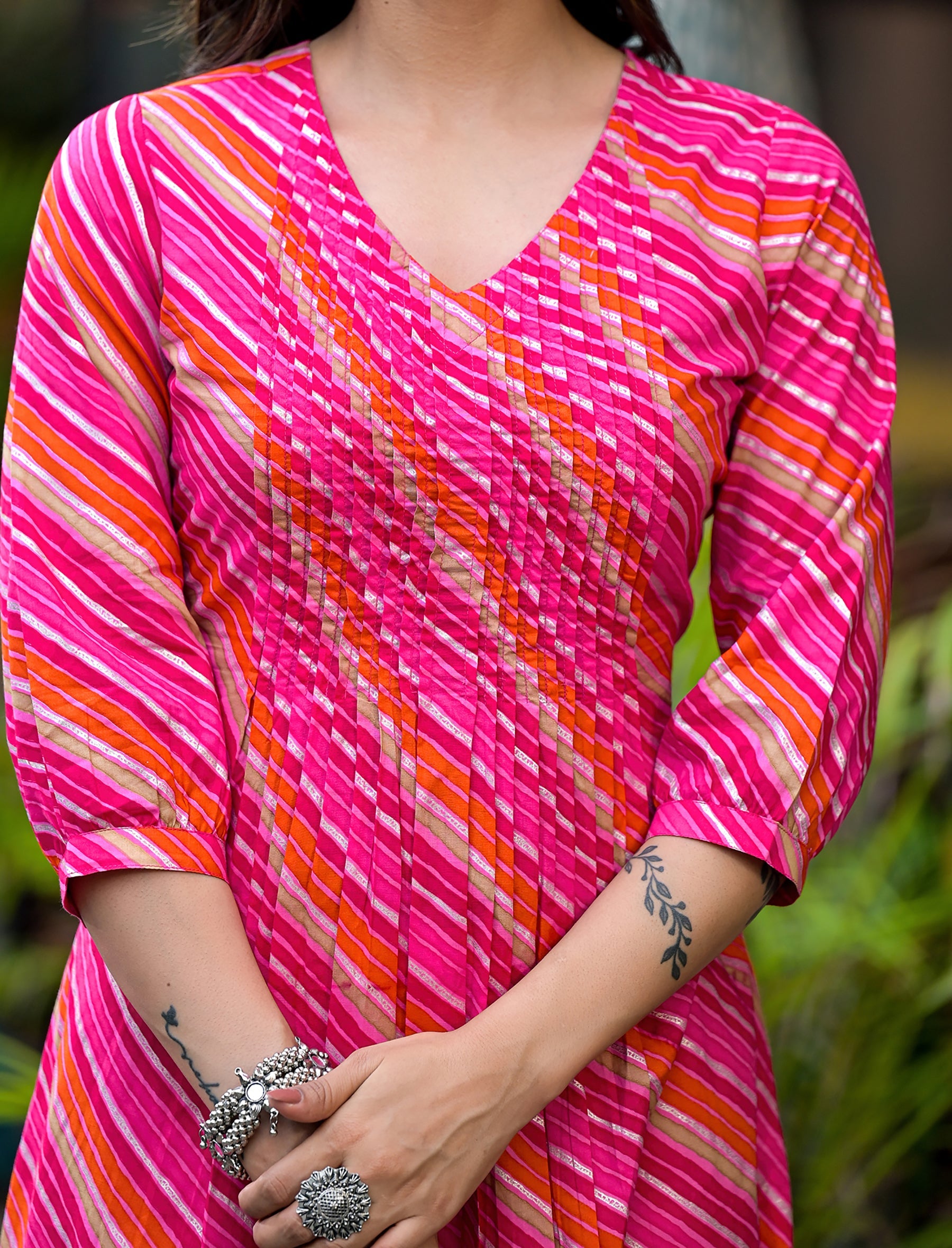 Peach Cotton Lehariya Straight Kurti