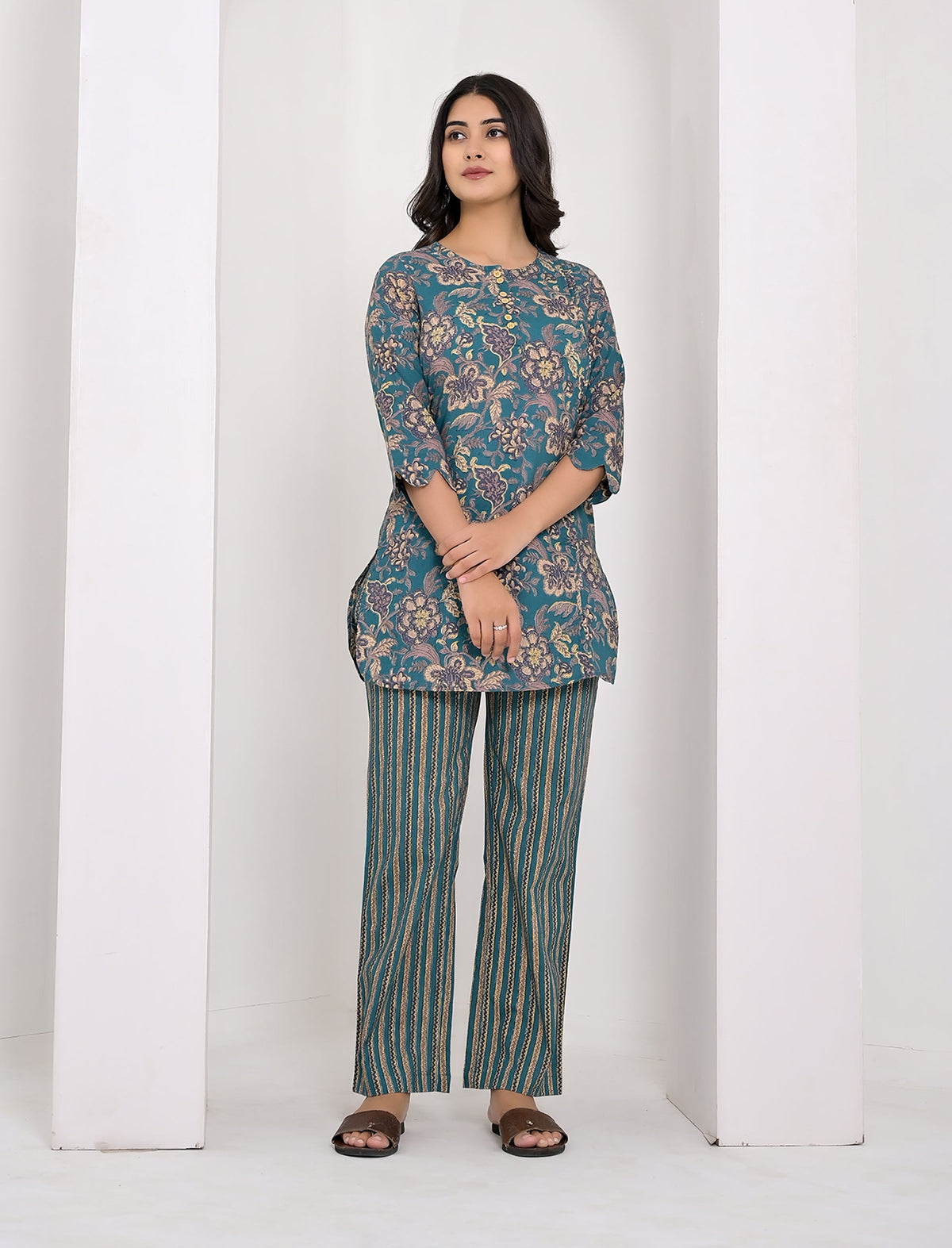 Blue Floral Printed Cotton Co-Ord Set
