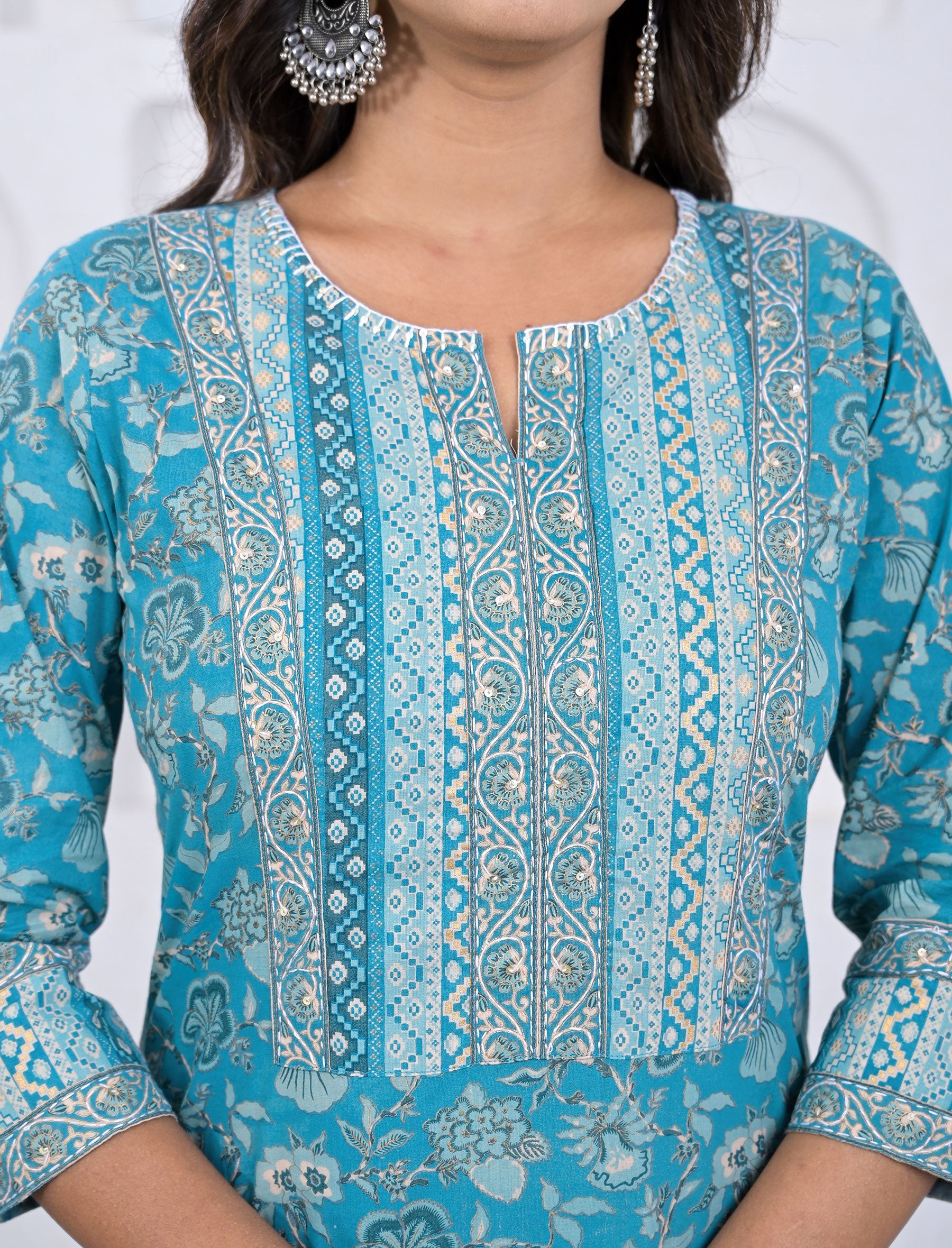 Blue Block Printed Cotton Pant Set