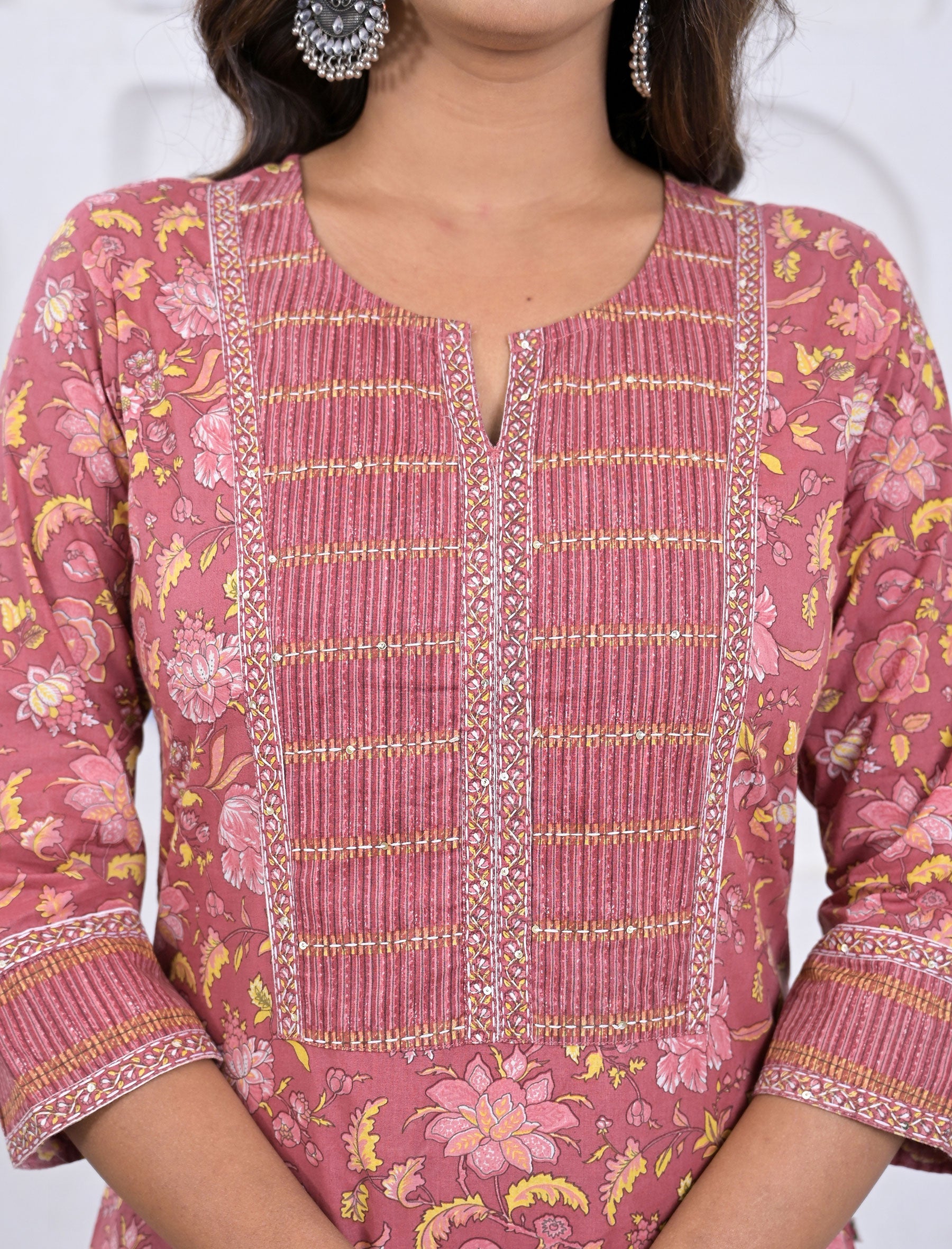 Mauve Block Printed Cotton Pant Set