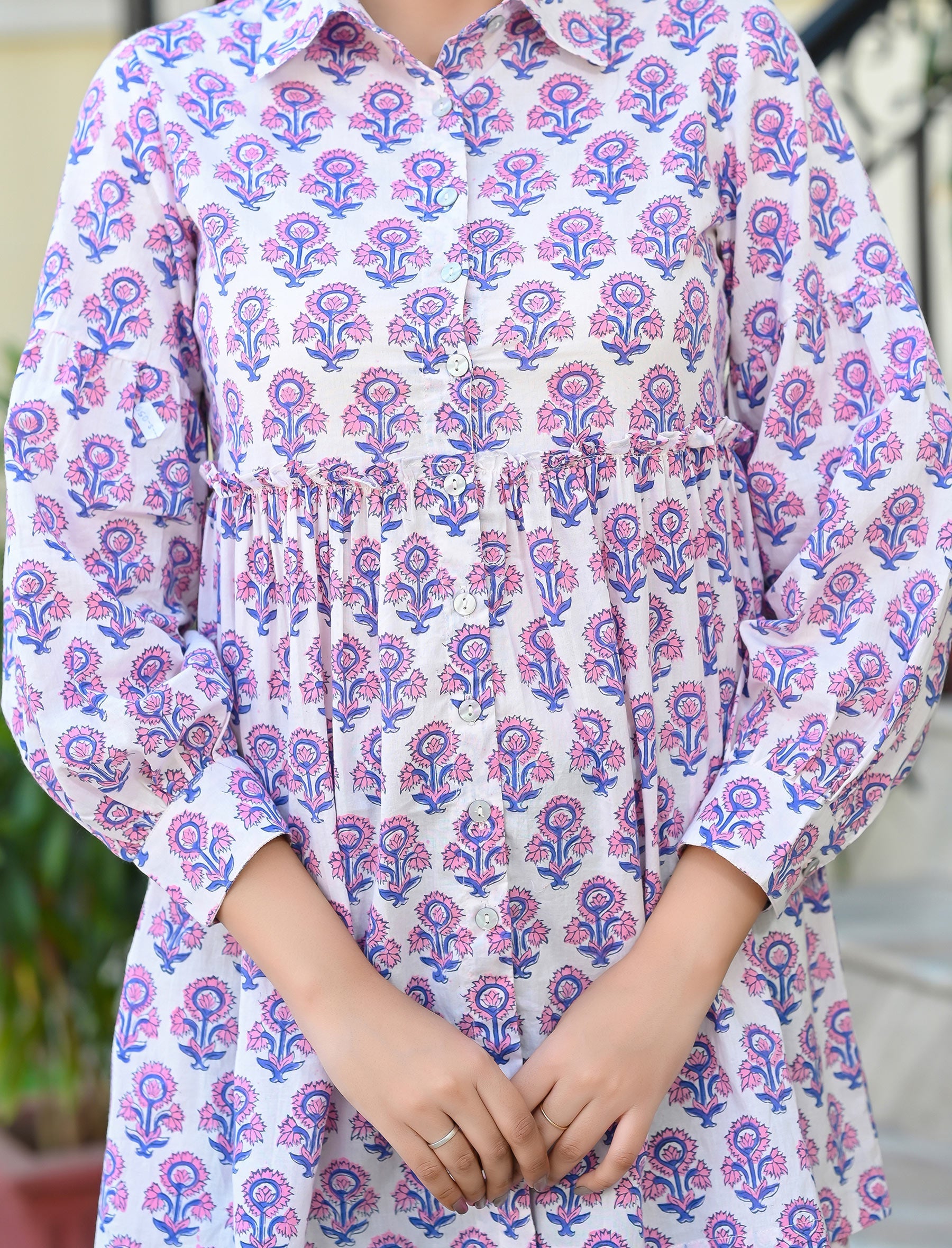 White Purple Jaal Printed Cotton Short Top