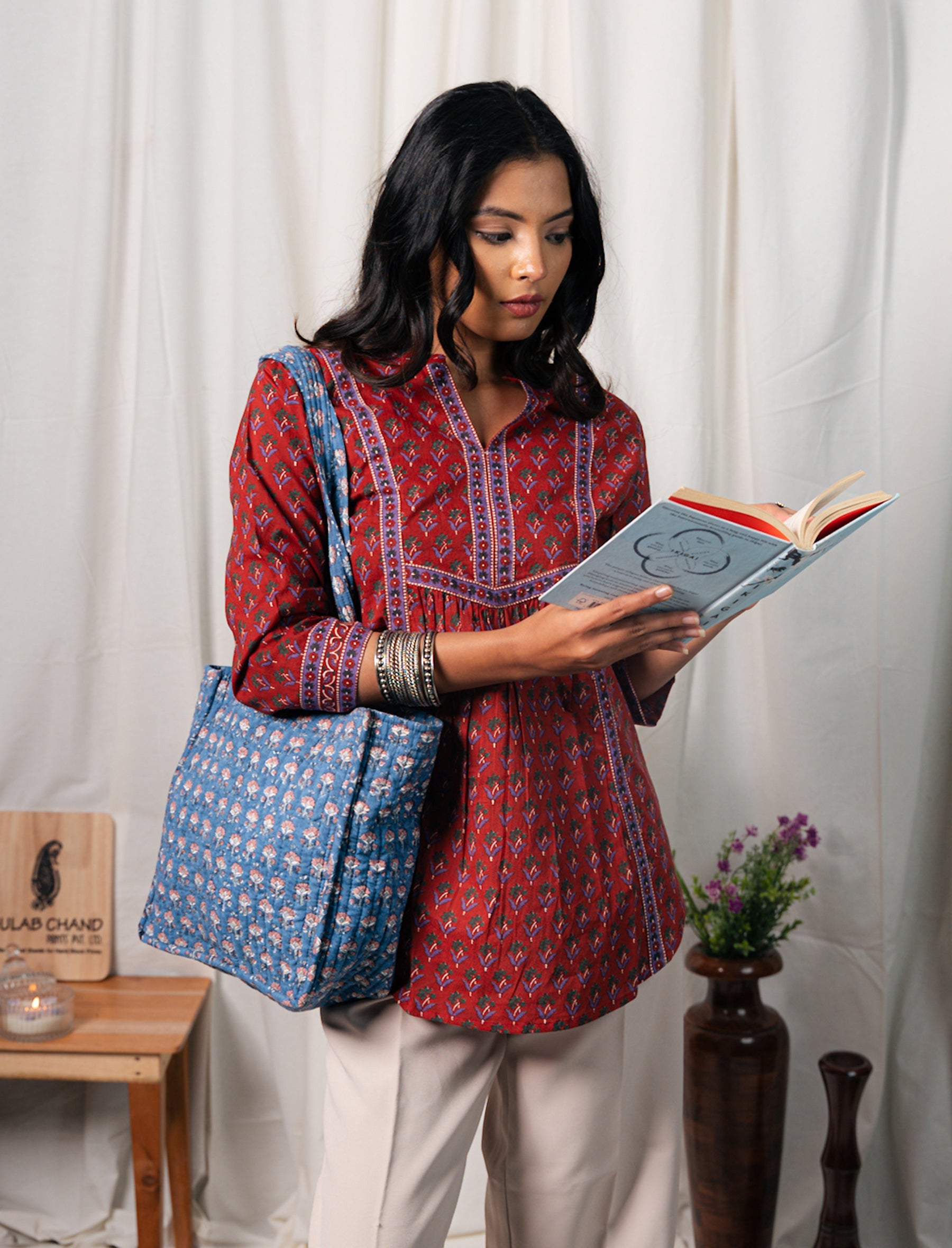 Red Cotton Hand Block Printed Top