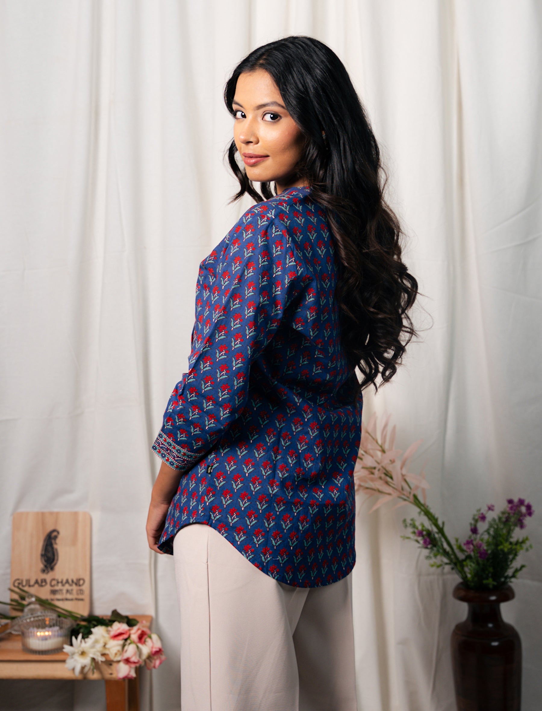 Blue Cotton Hand Block Printed Top