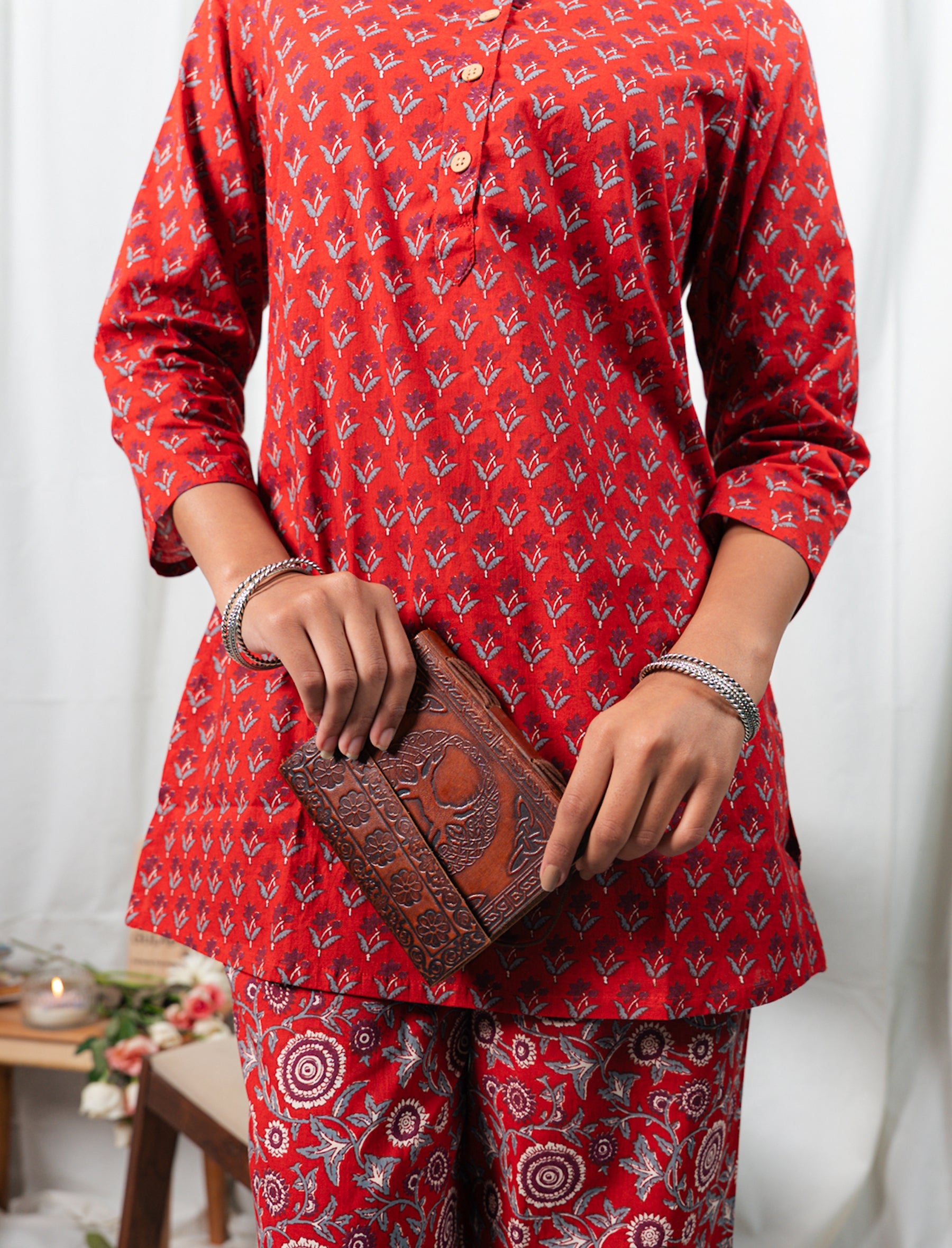 Red Butti Hand Block Printed Cotton Co-Ord Set