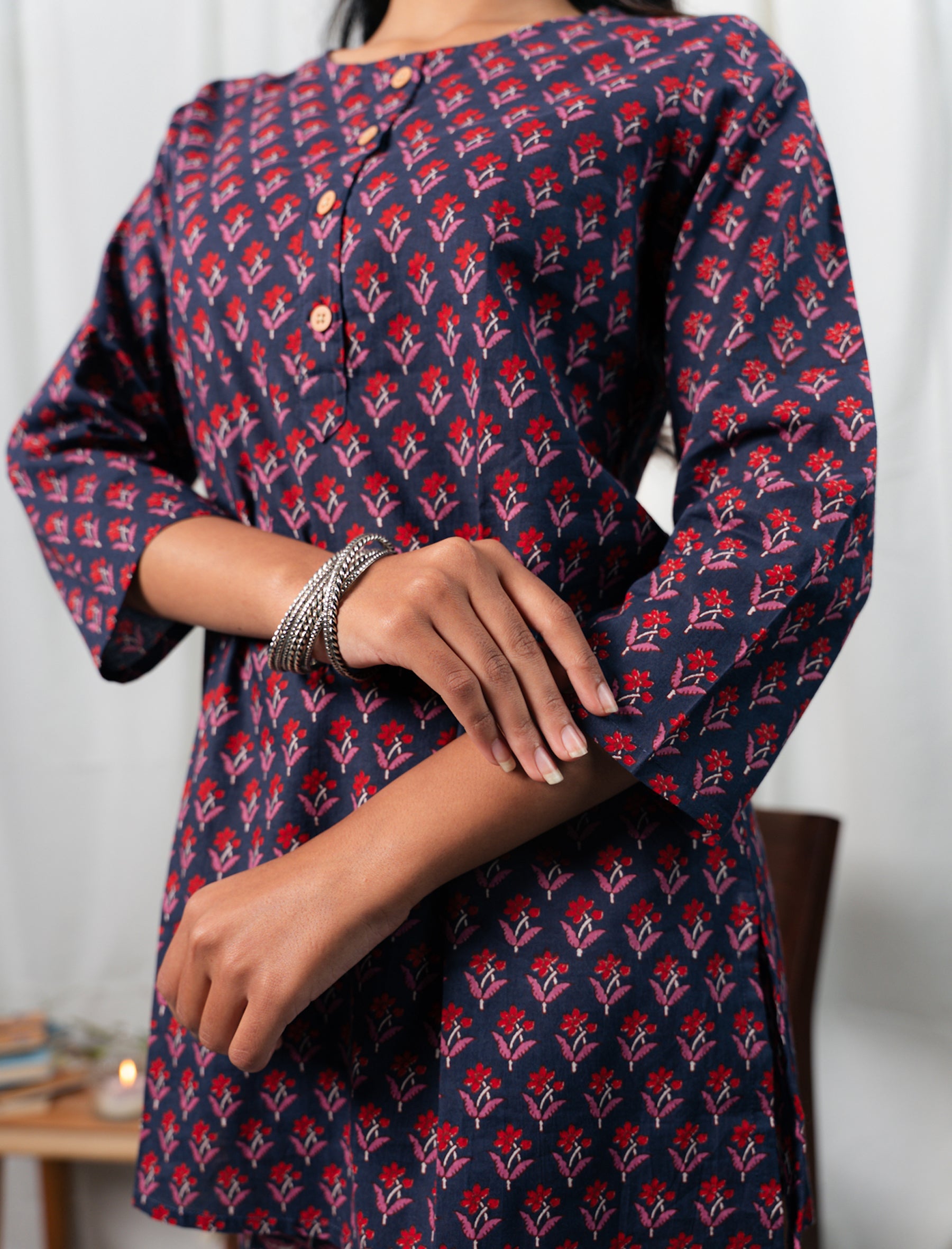 Blue Butti Hand Block Printed Cotton Co-Ord Set