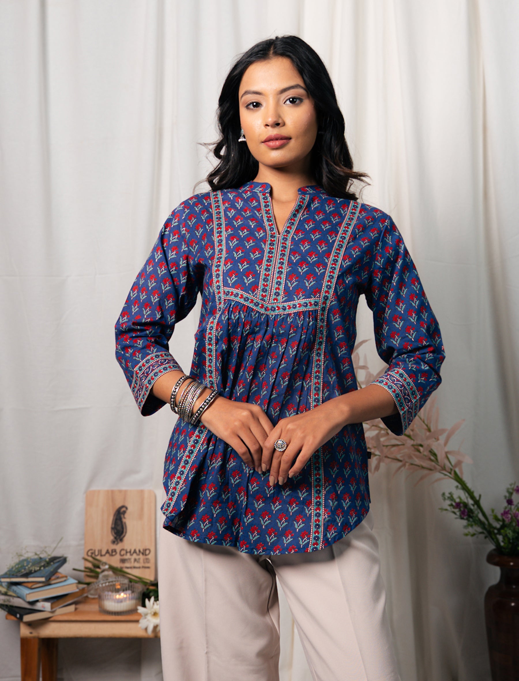 Blue Cotton Hand Block Printed Top