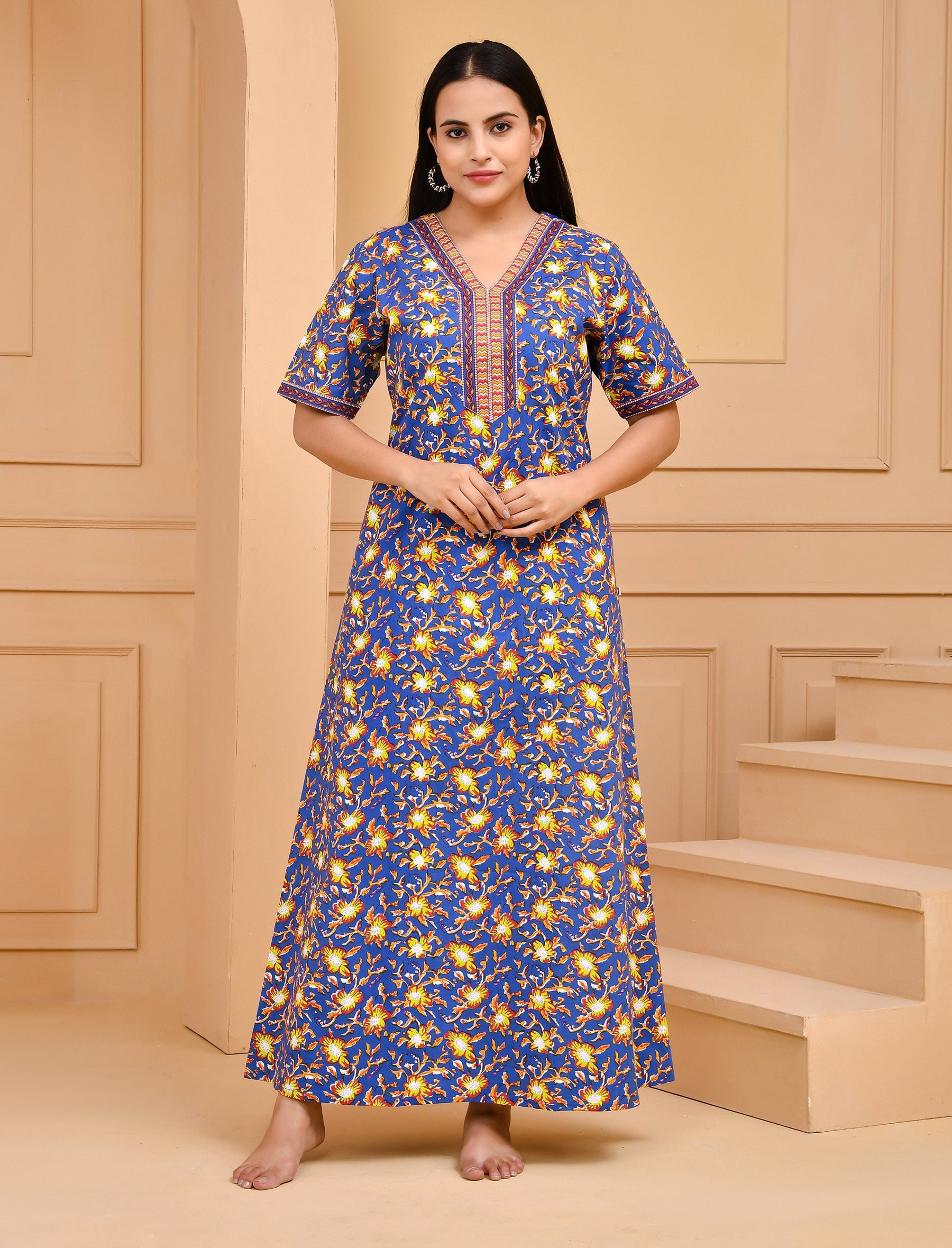 Blue Cotton Comfortable Night Gown