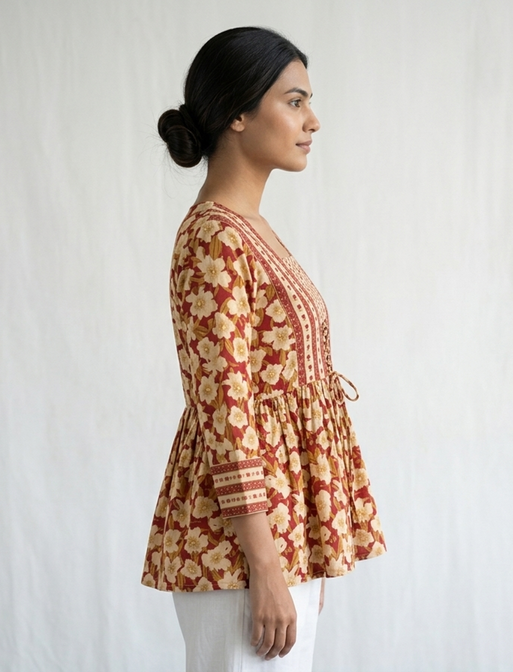Red Floral Front Dori Peplum Top