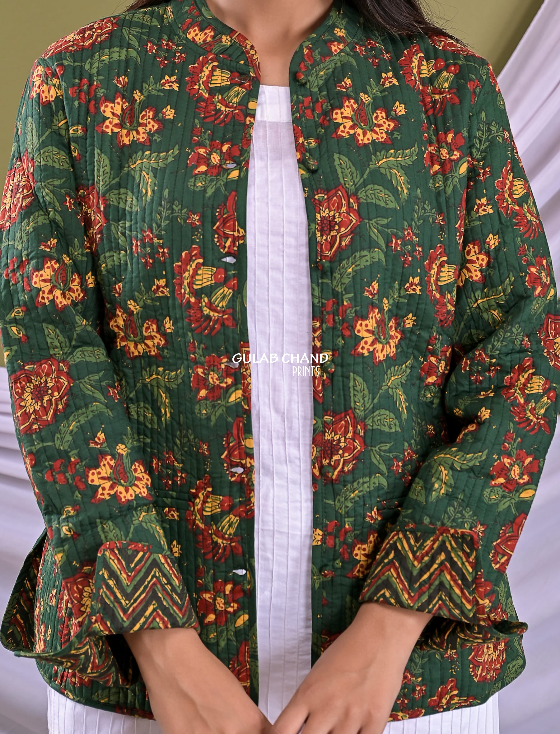 Cotton Block Printed Reversible Winter Jacket