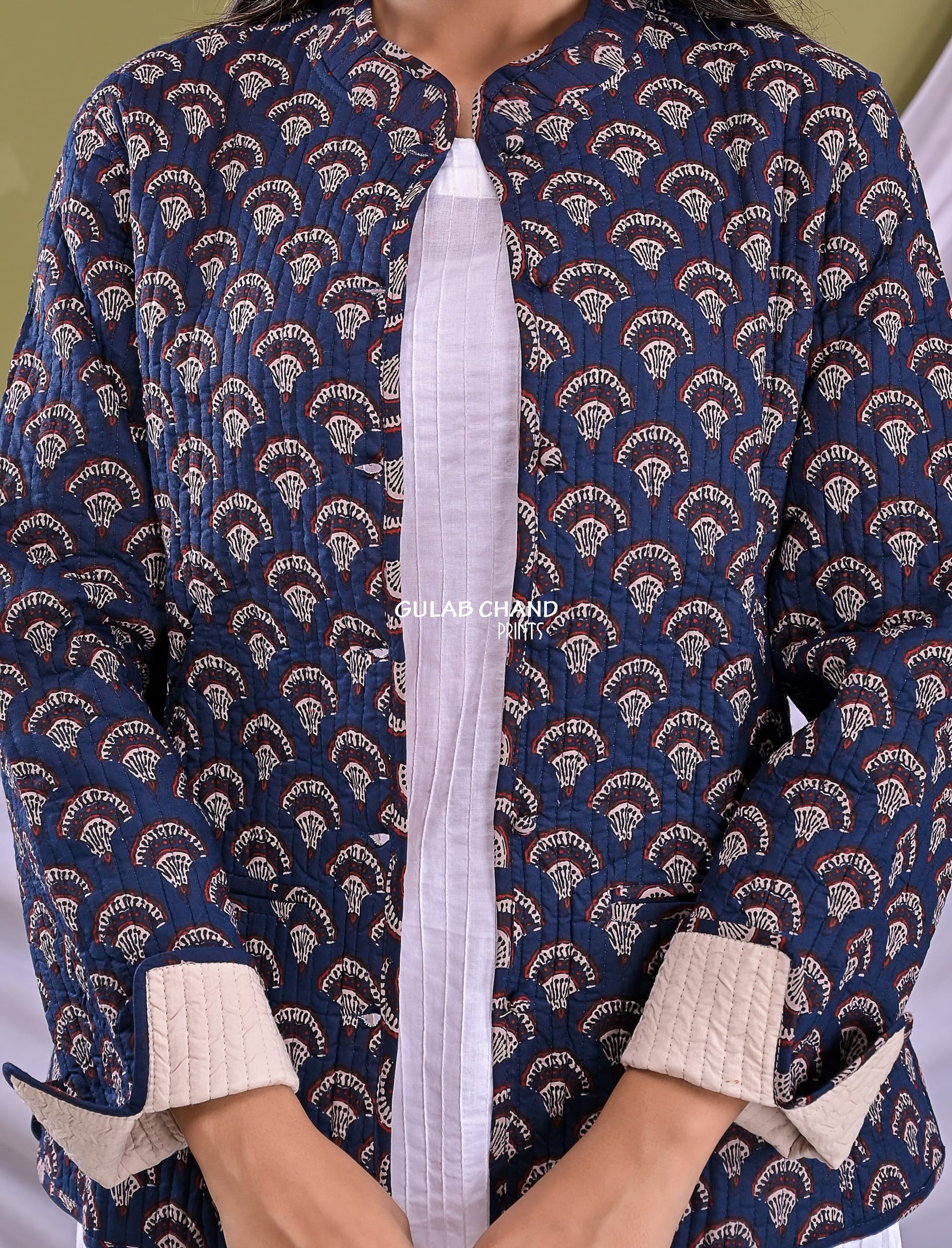Cotton Block Printed Reversible Winter Jacket