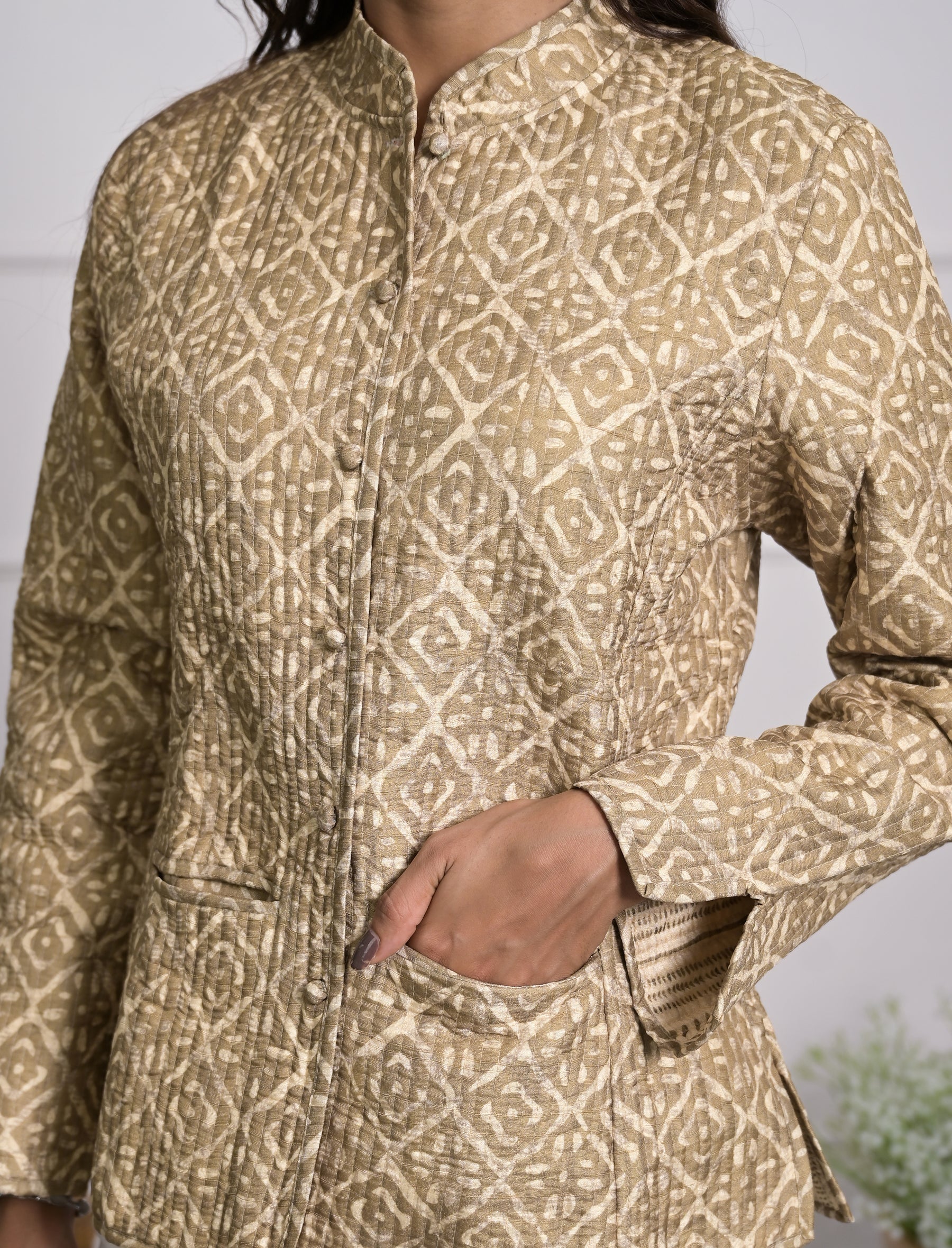 Silk Block Printed Reversible Winter Jacket