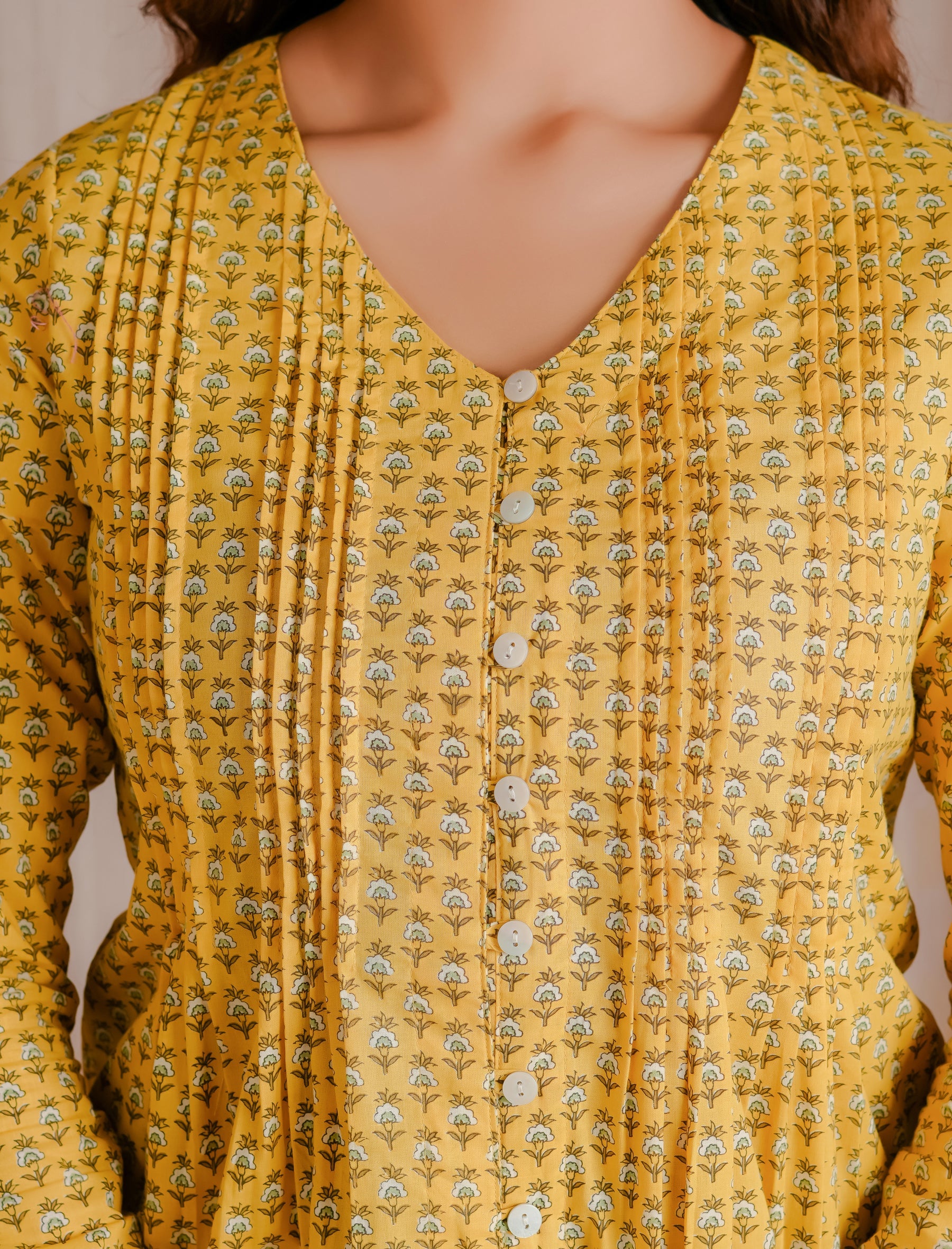 Yellow Green Butti Cotton Short Top