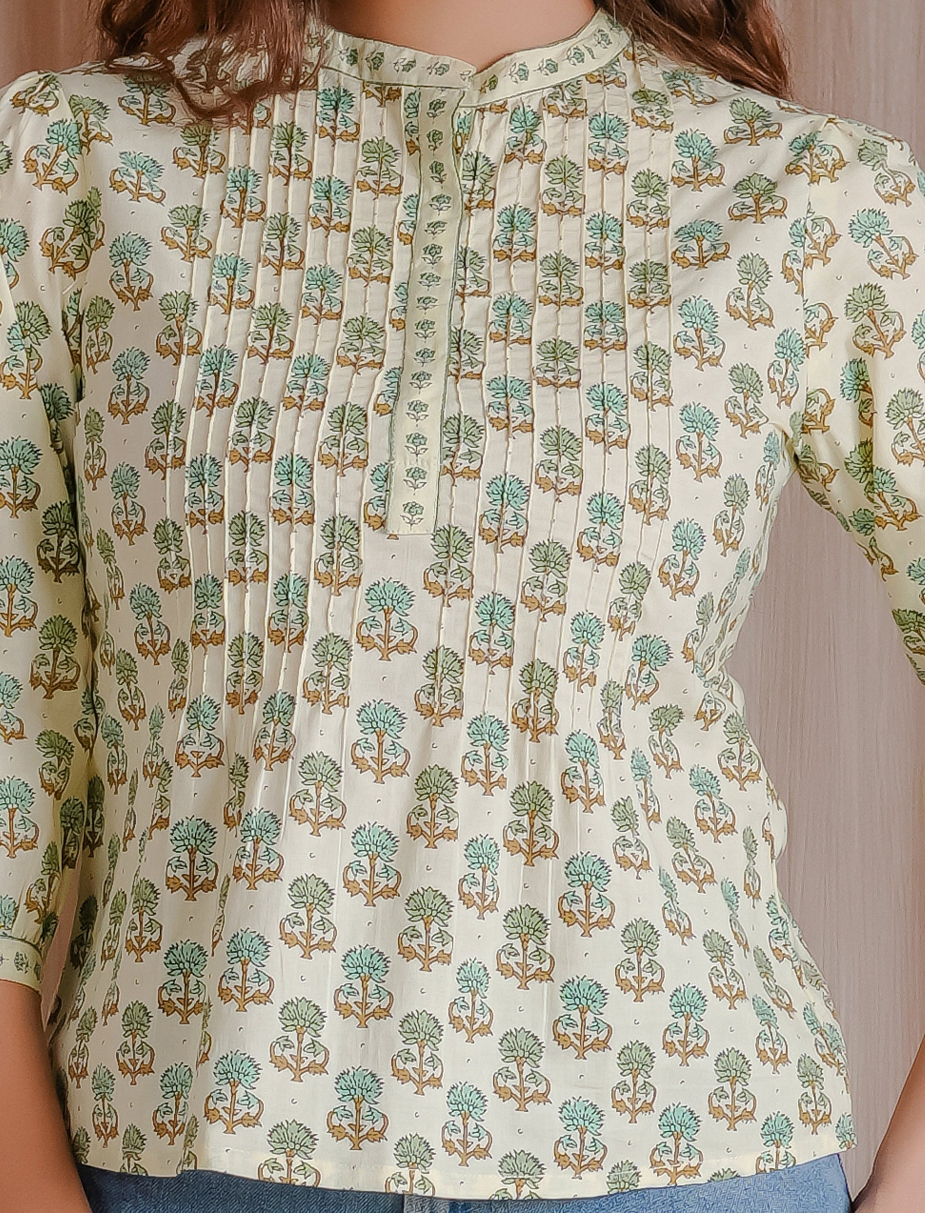 Cream Butti Cotton Pintux Style Short Top