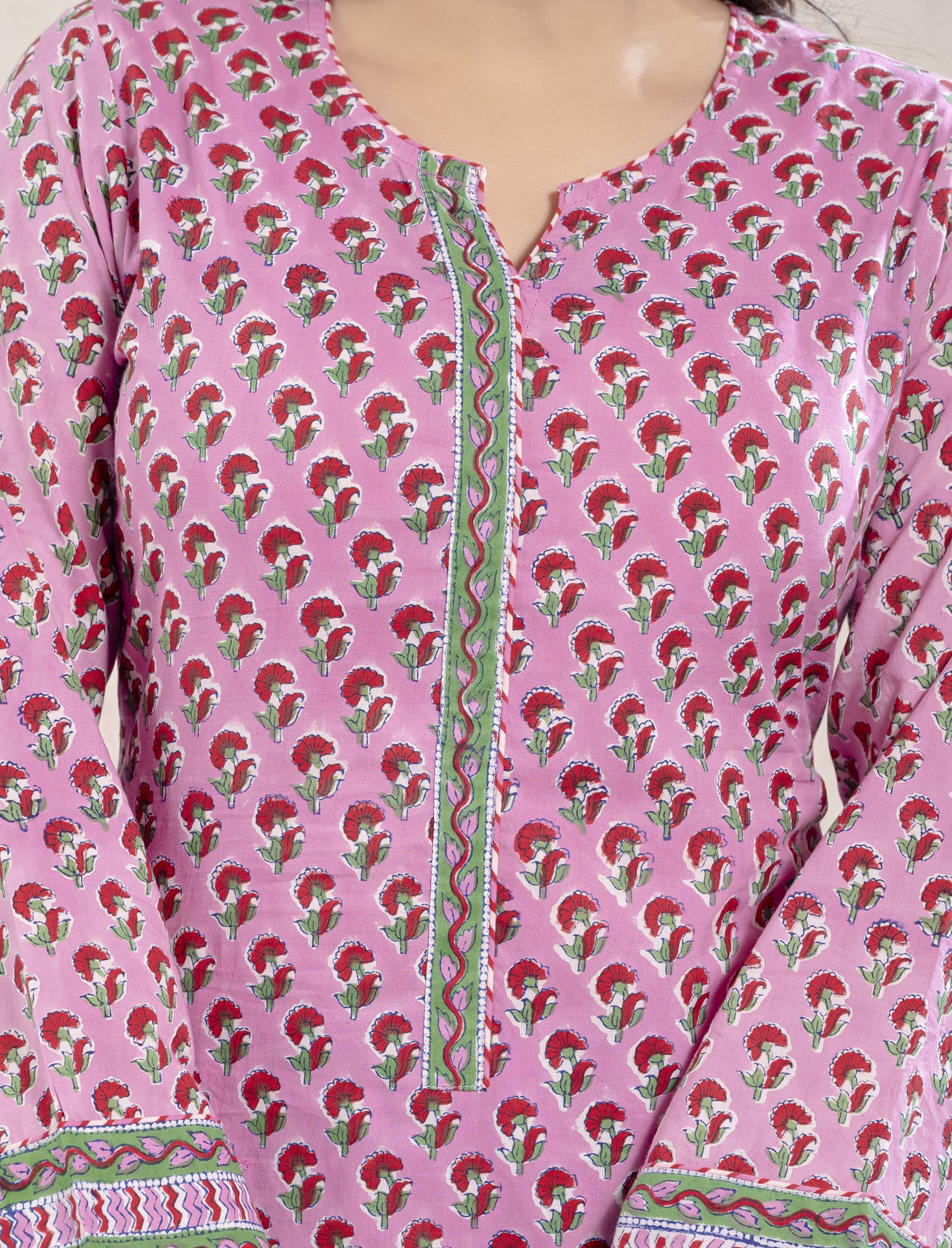 Pink Cotton Printed Kurta Pant Set