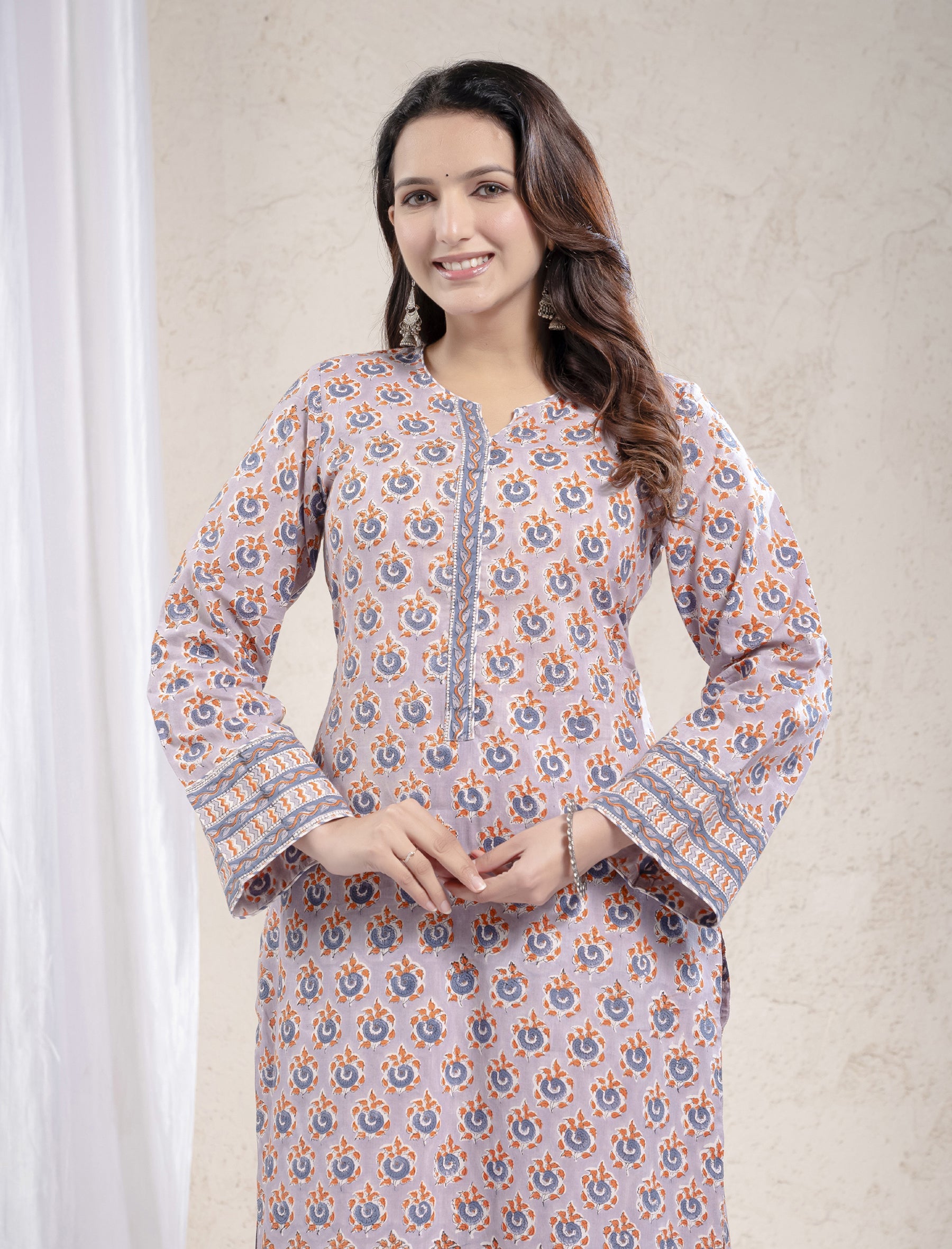 Grey Cotton Printed Kurta Pant Set