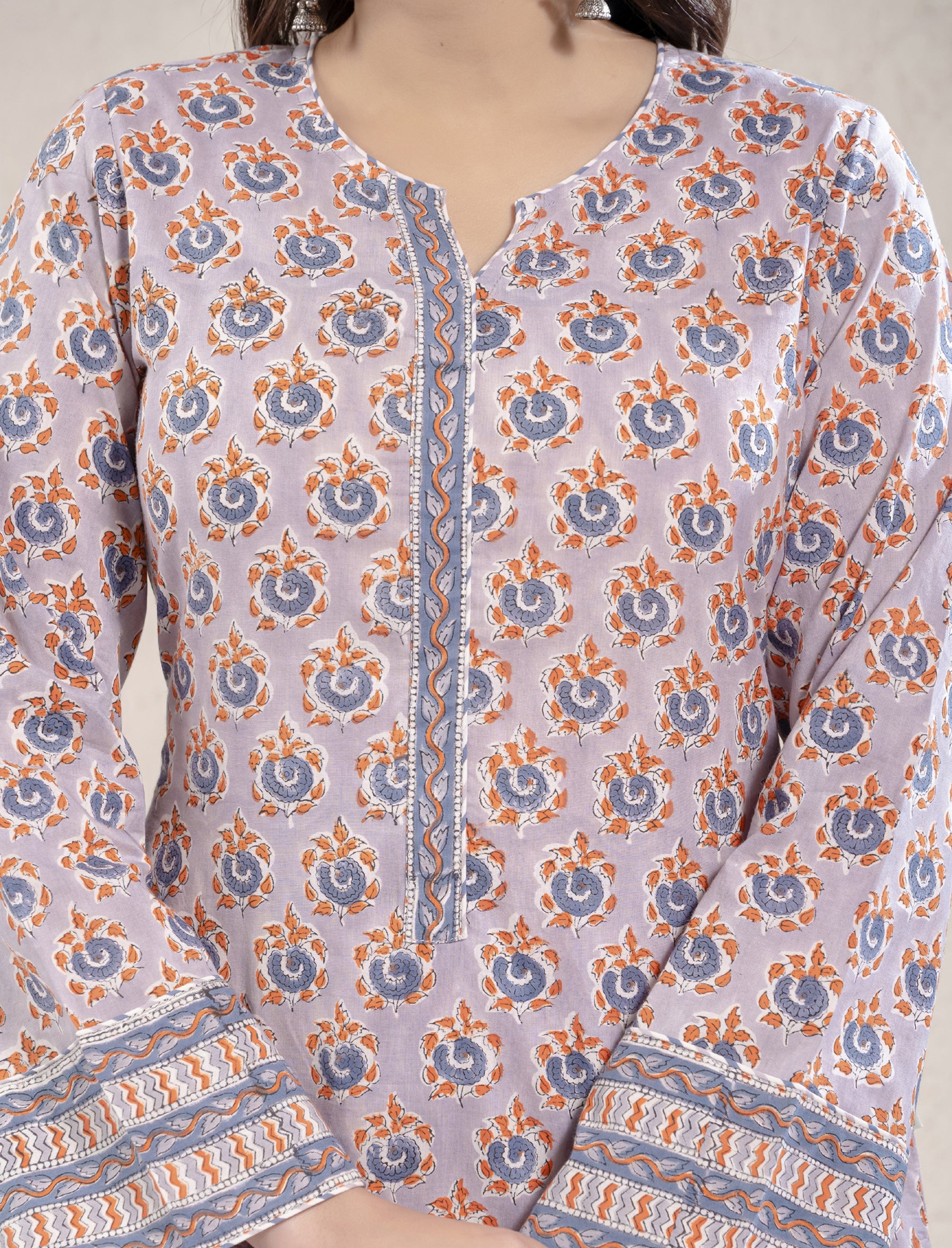 Grey Cotton Printed Kurta Pant Set