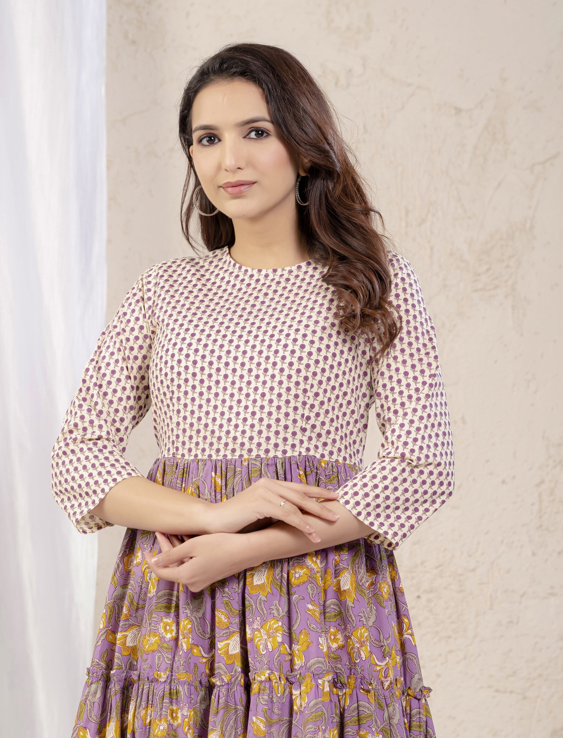Purple Cotton Printed Anarkali Dress