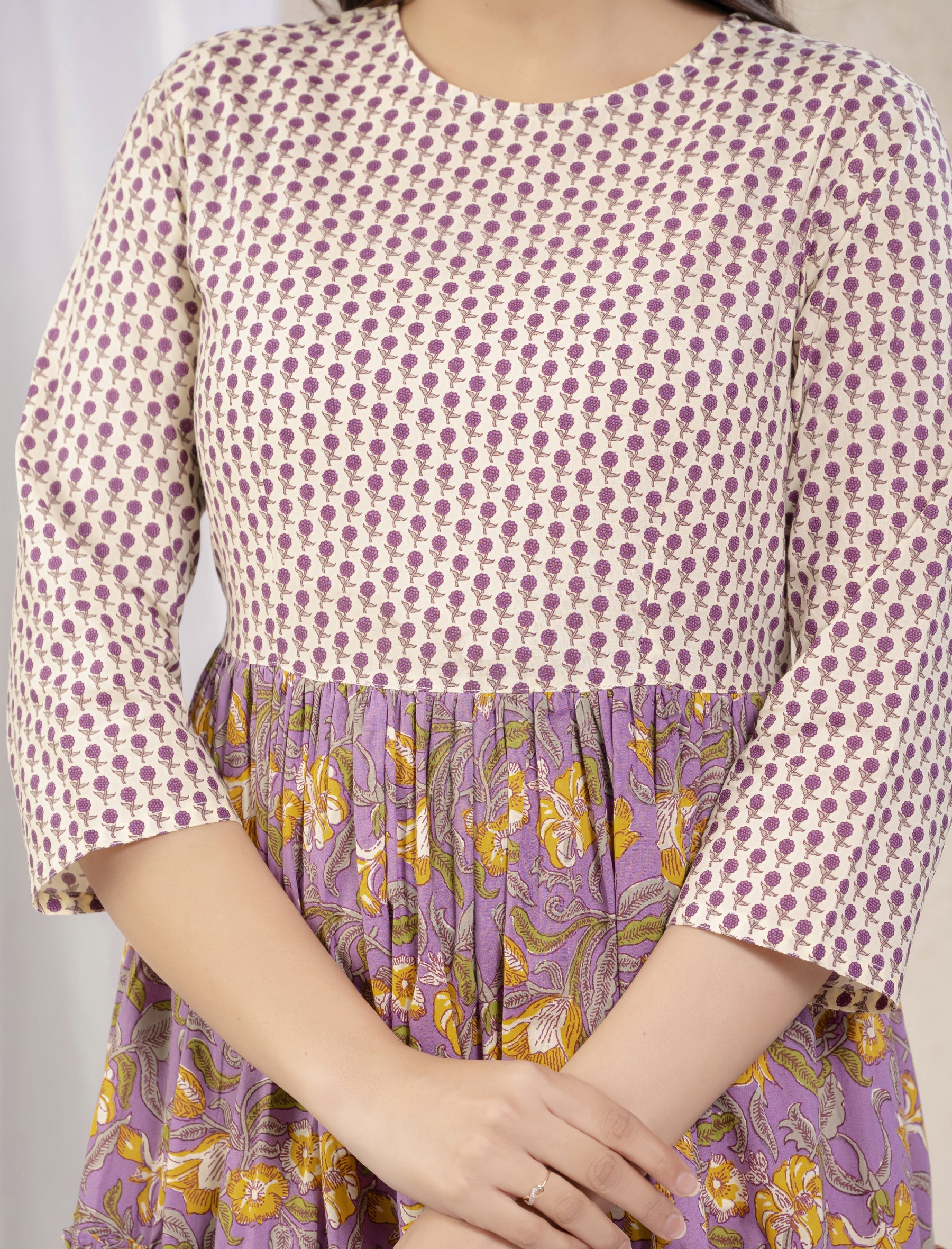 Purple Cotton Printed Anarkali Dress