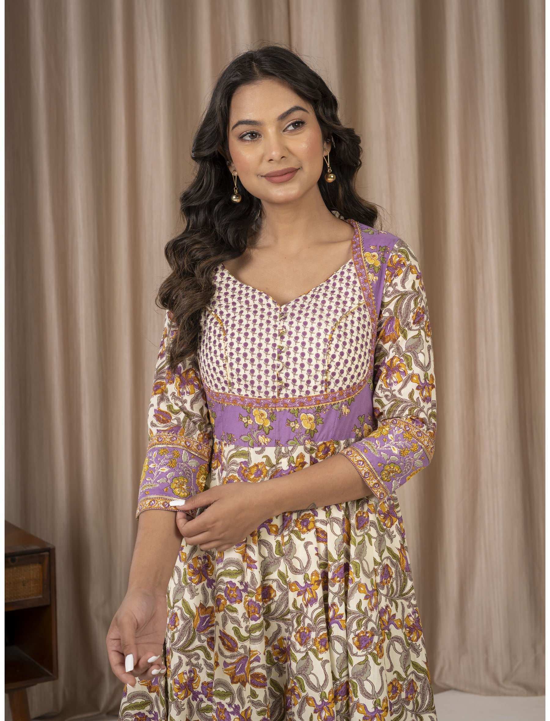 Cream Jaal Cotton Anarkali Dress