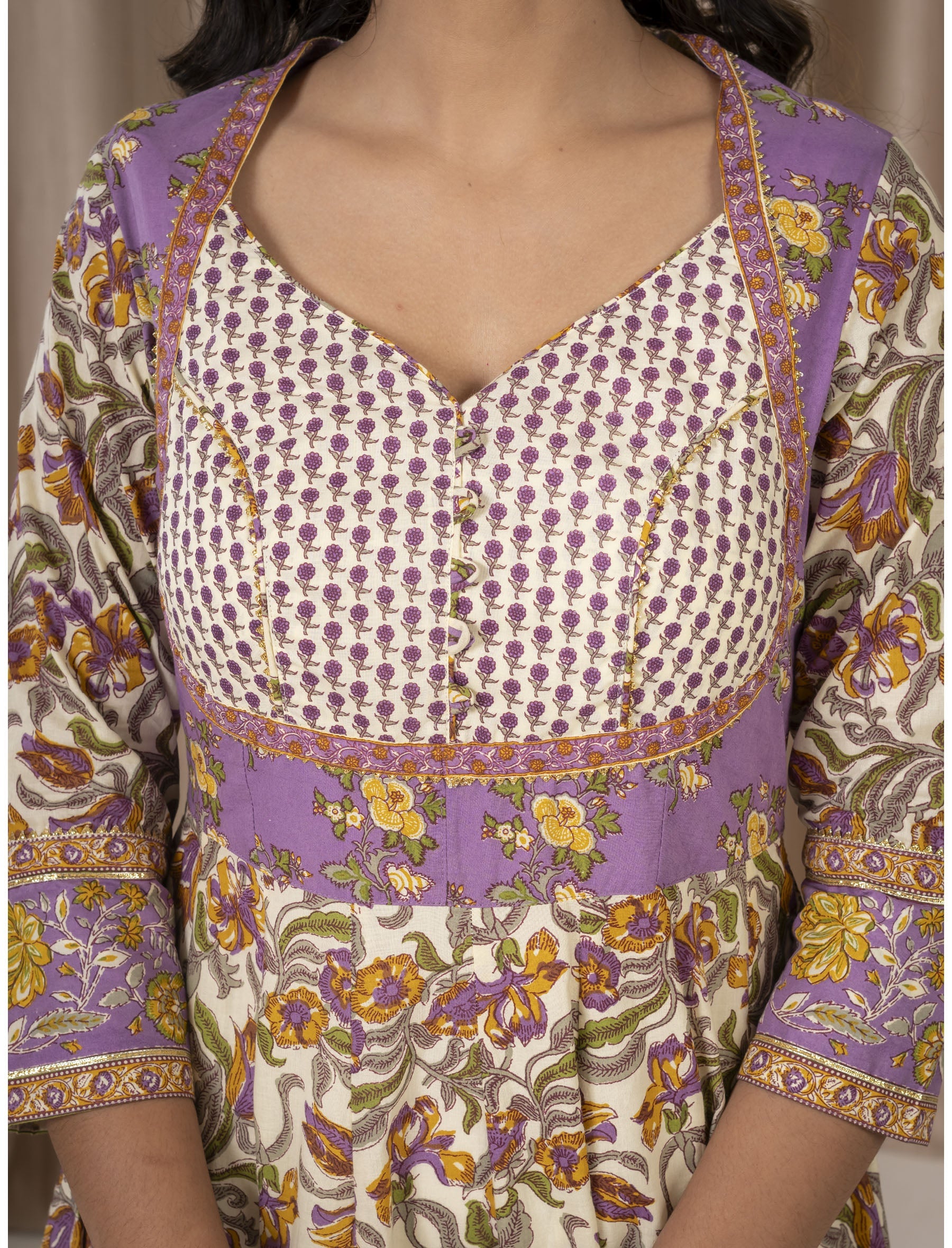 Cream Jaal Cotton Anarkali Dress