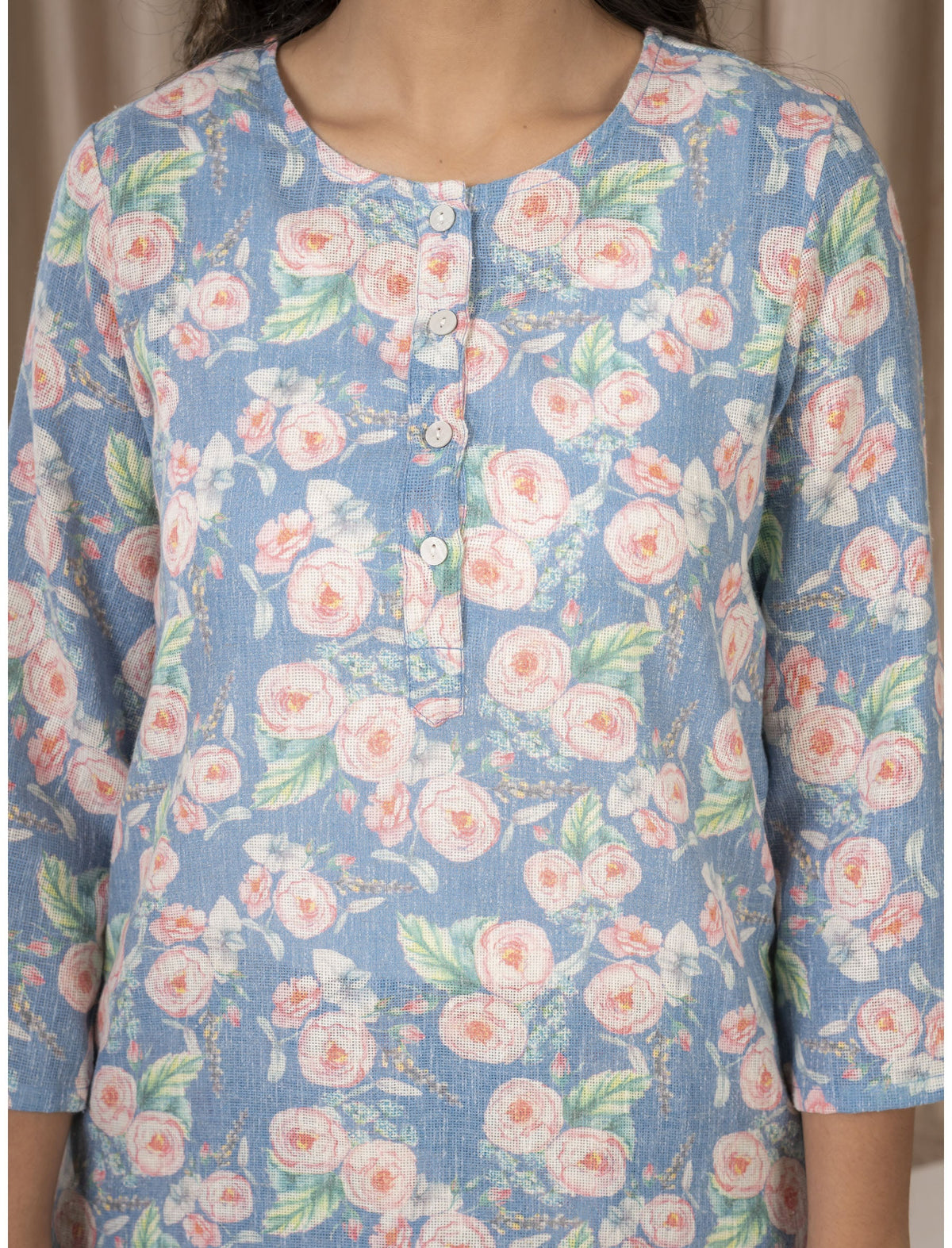 Blue Floral Printed Khadi Cotton Co-Ord Set