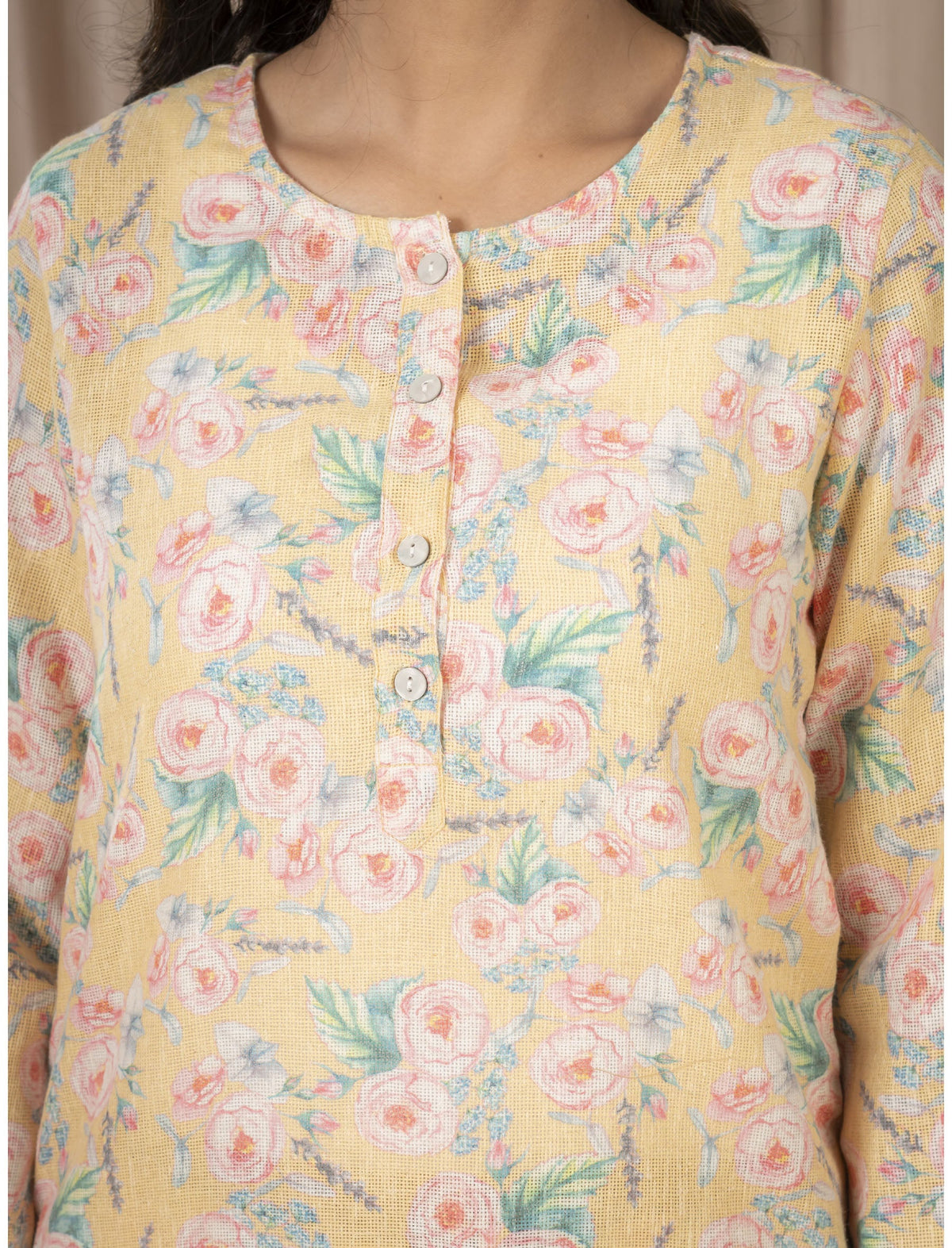 Yellow Floral Printed Khadi Cotton Co-Ord Set