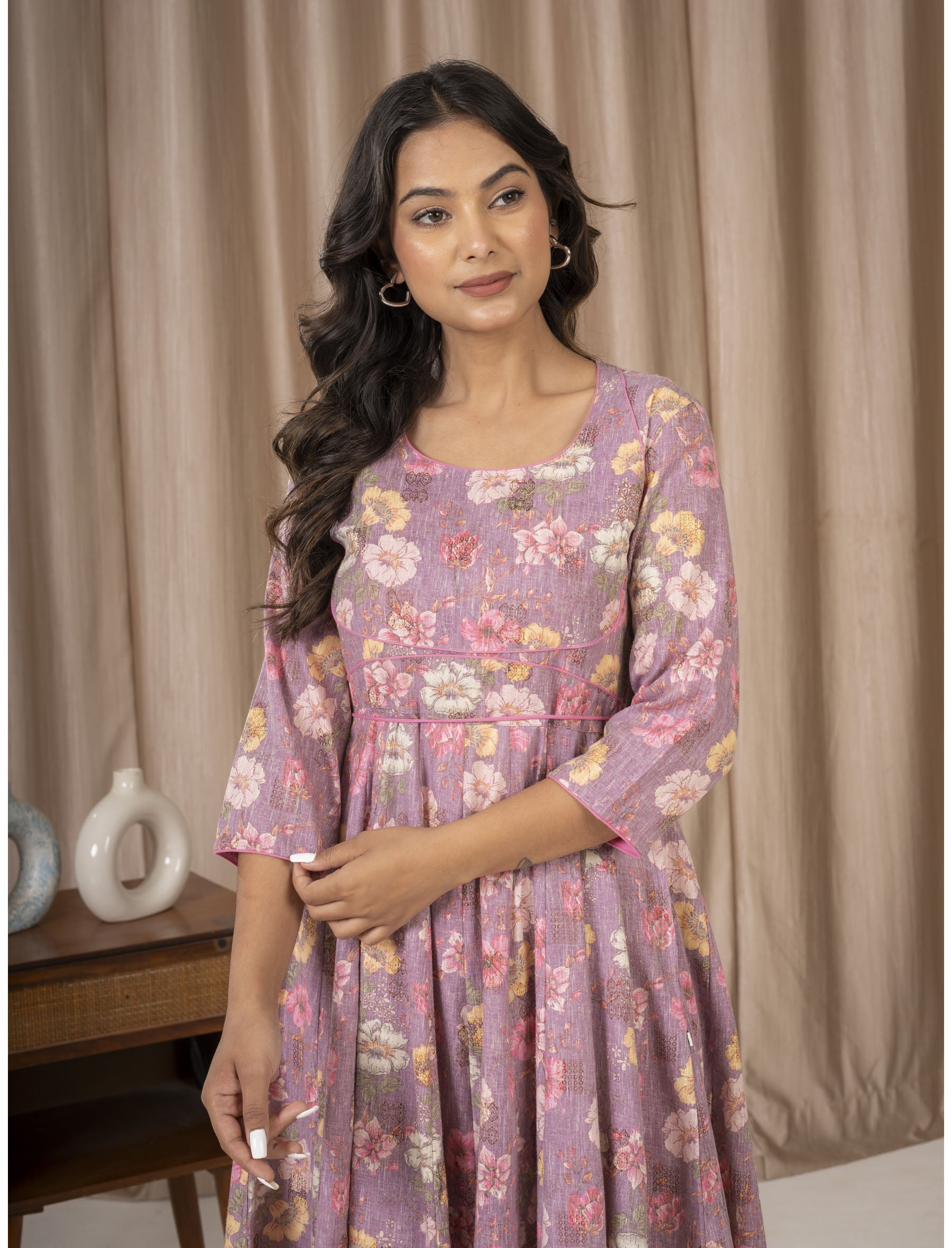 Liliac Khadi Cotton Printed Anarkali Dress