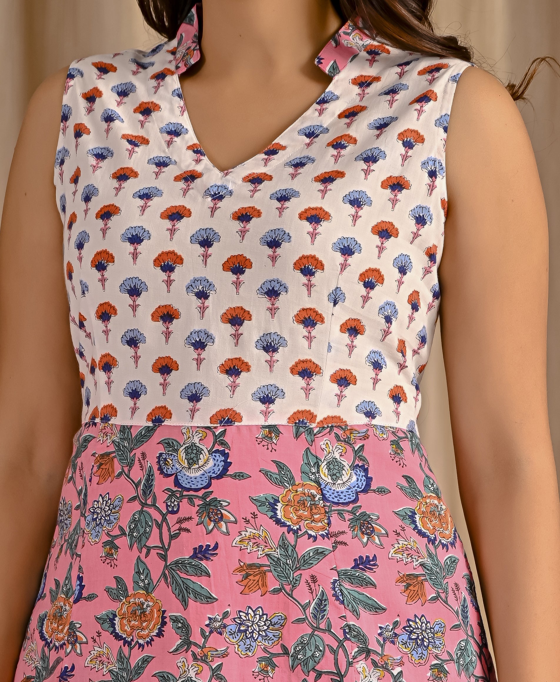 Pink Jaal Cotton Printed Sleeveless Dress
