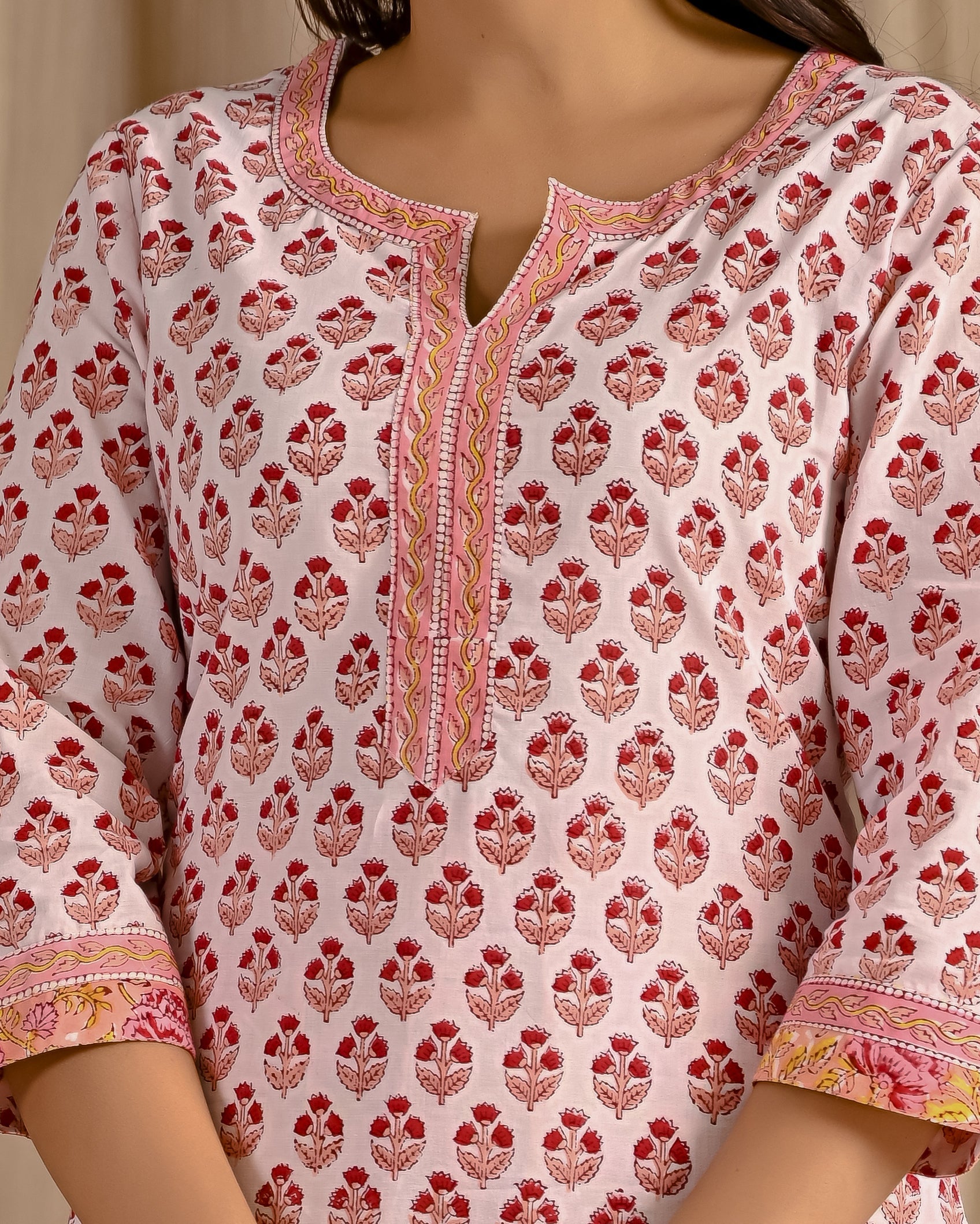 White Butta Block Printed Cotton Kurta Pant Set