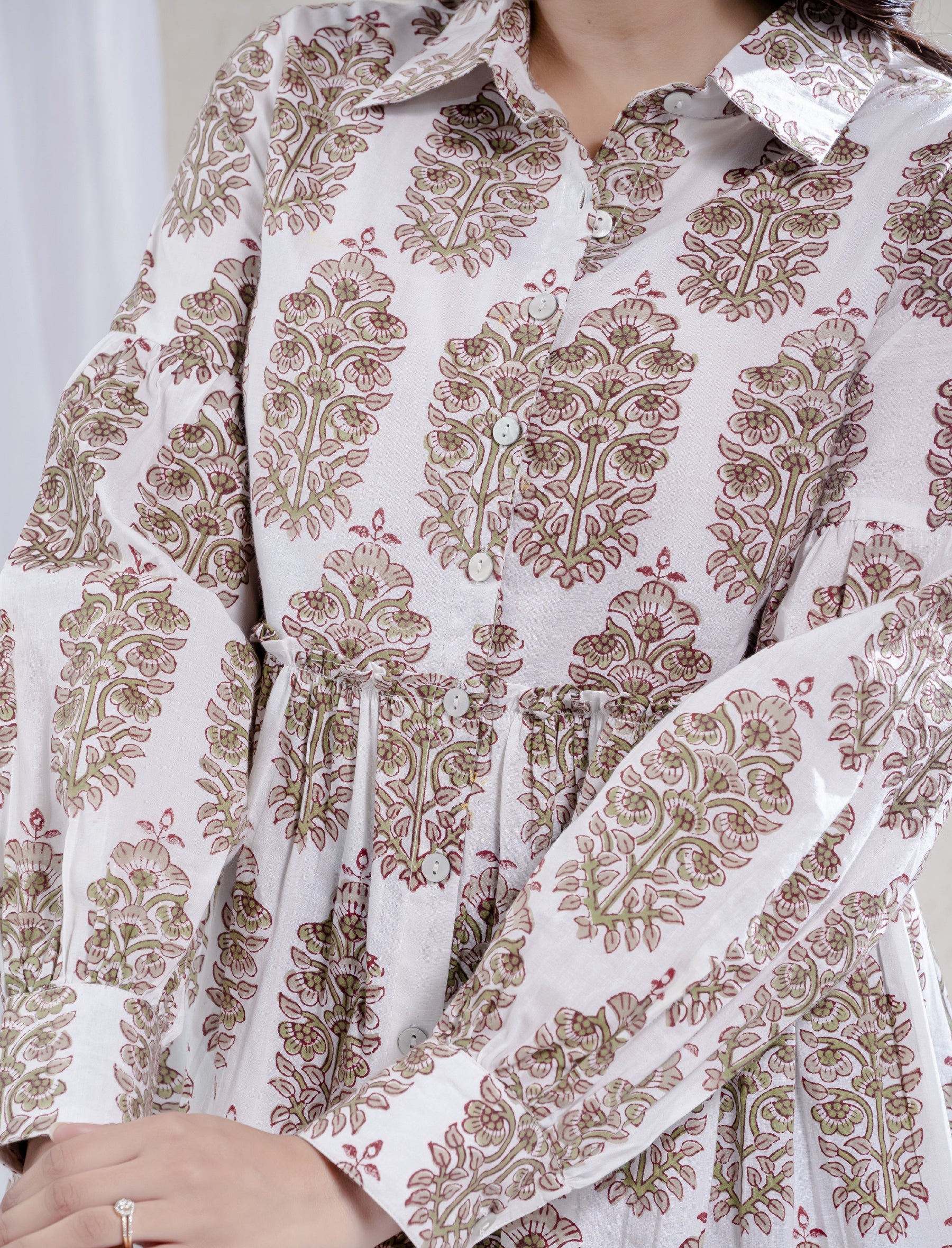 Green Butta Block Printed Cotton Top