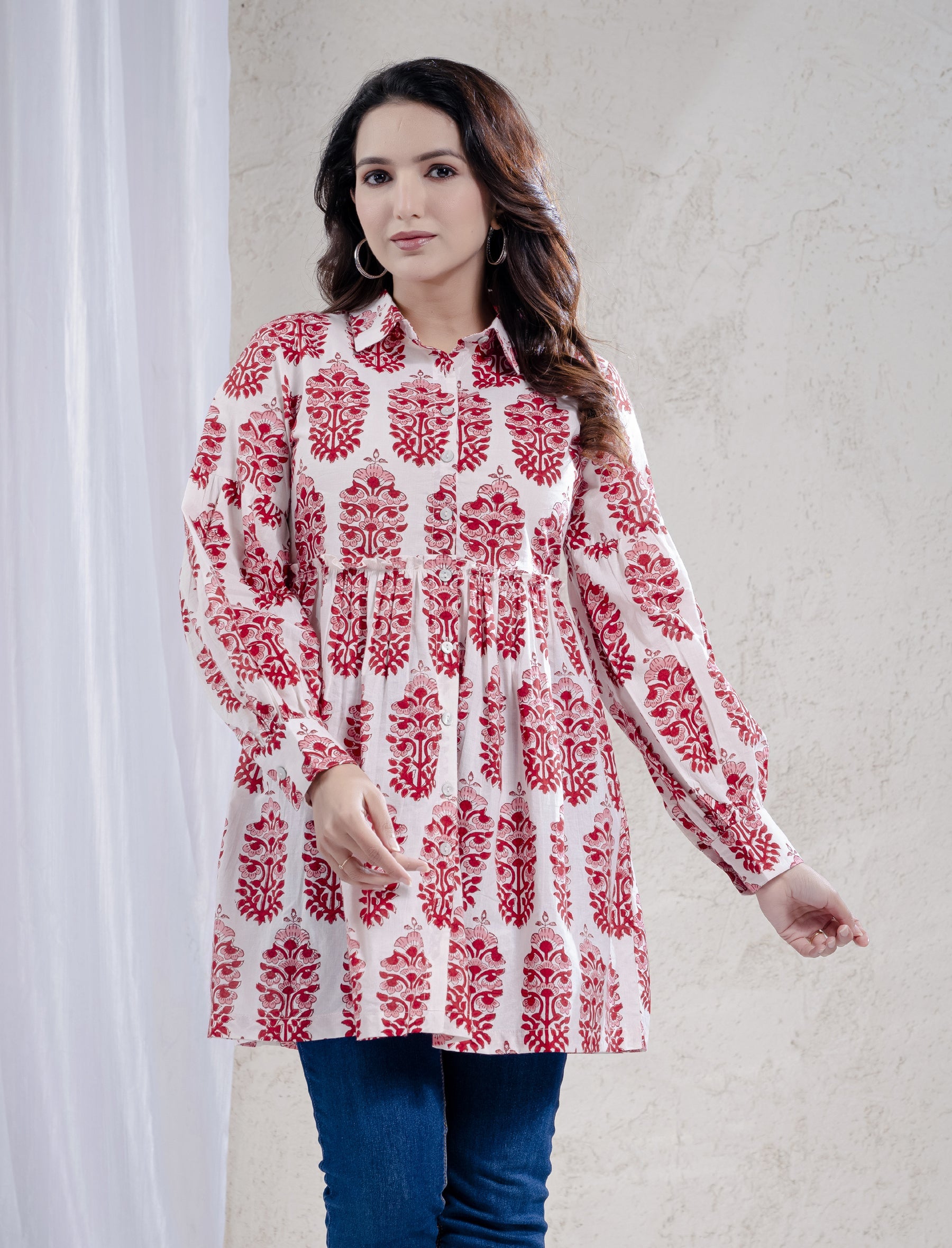 Red Butta Block Printed Cotton Top