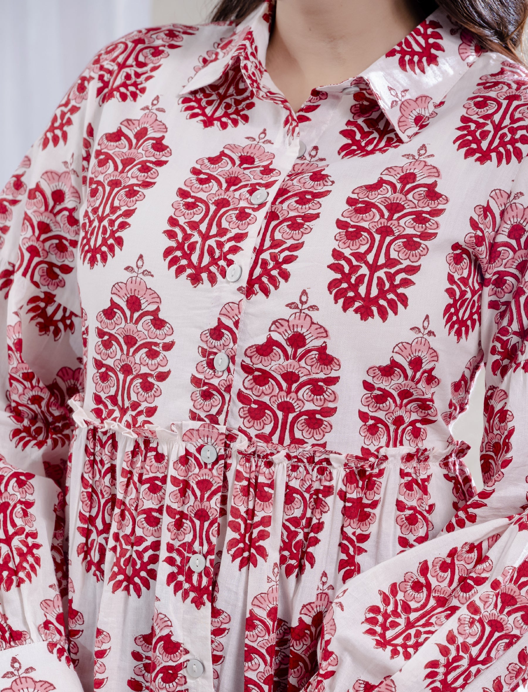 Red Butta Block Printed Cotton Top